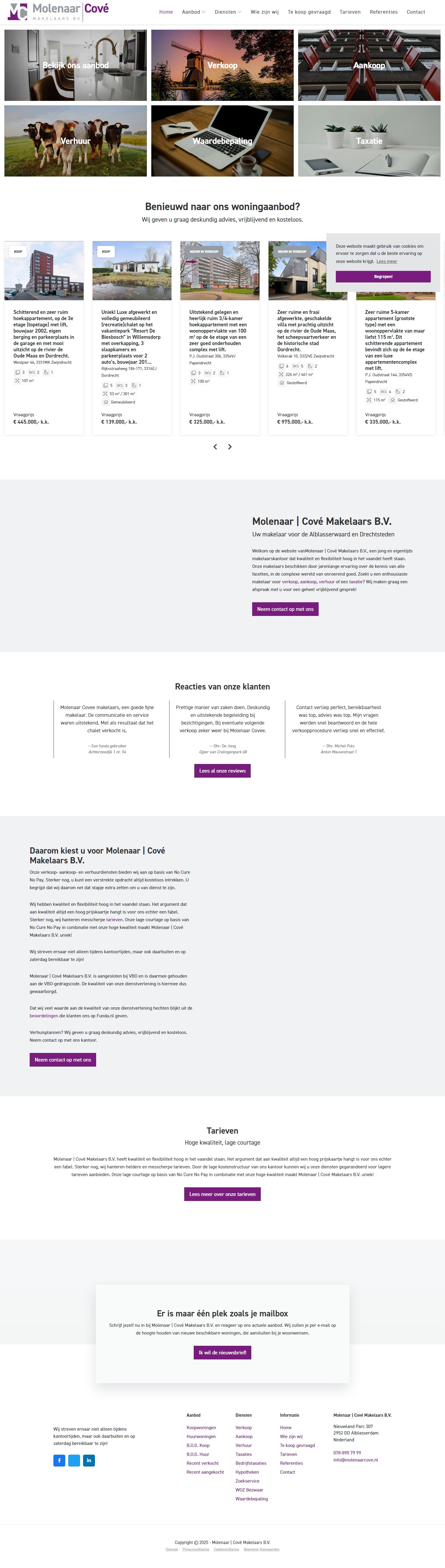 Screenshot van de website van www.molenaarcove.nl