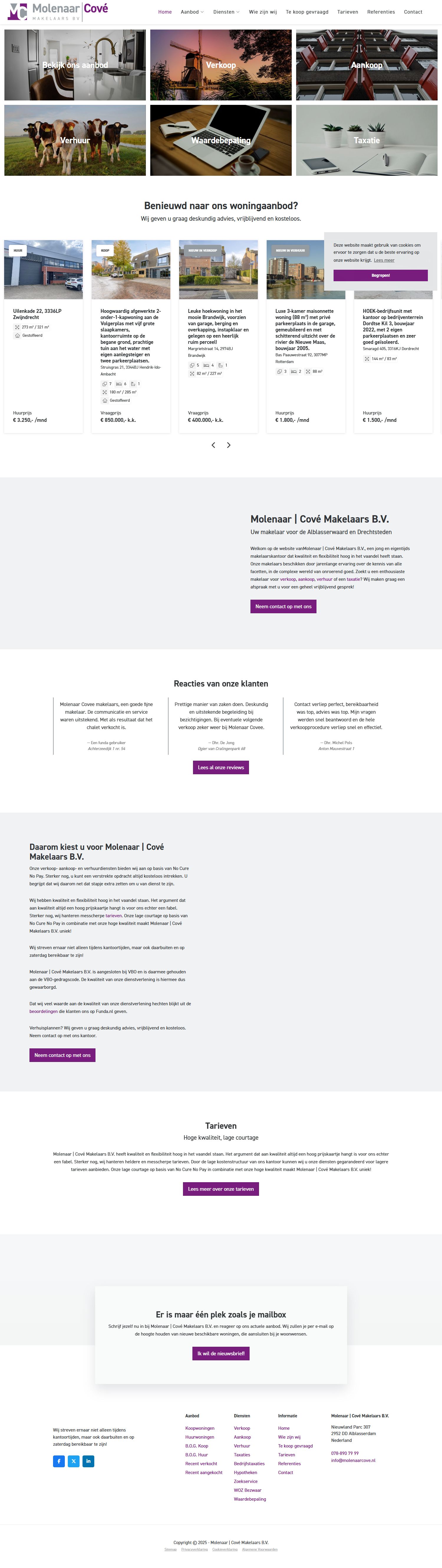 Screenshot of the website of www.molenaarcove.nl