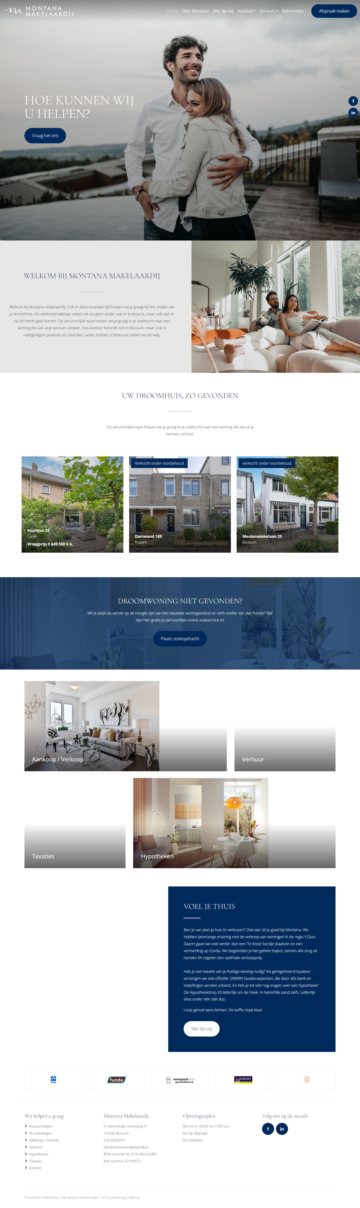 Screenshot van de website van www.montanamakelaardij.nl