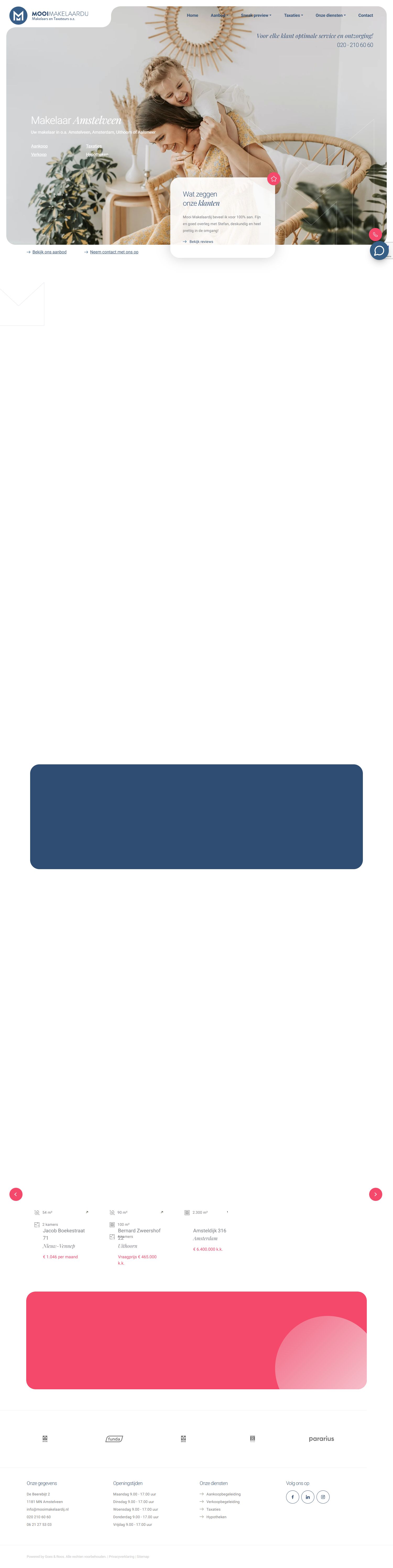 Screenshot of the website of www.mooimakelaardij.nl