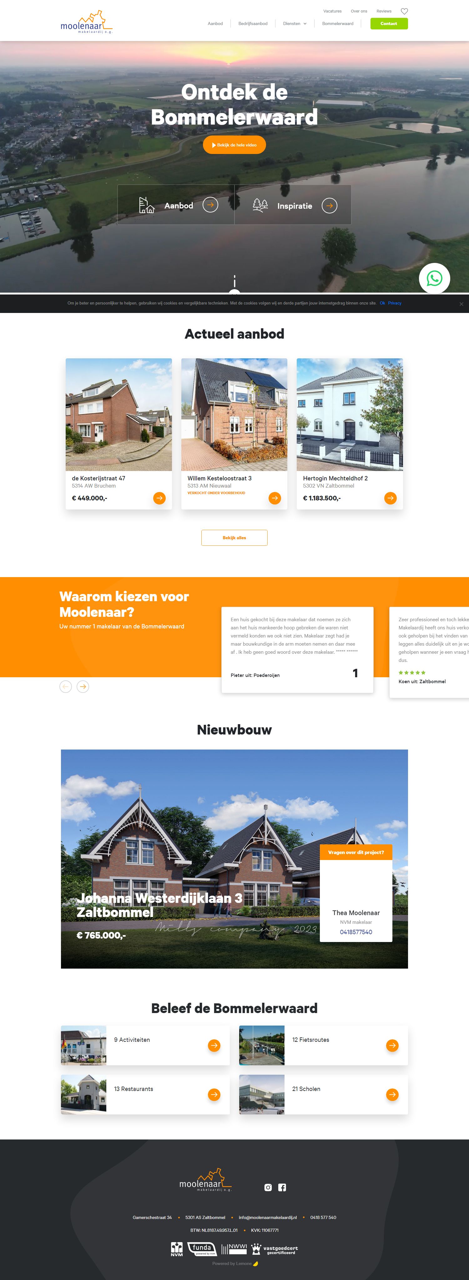 Screenshot van de website van www.moolenaarmakelaardij.nl