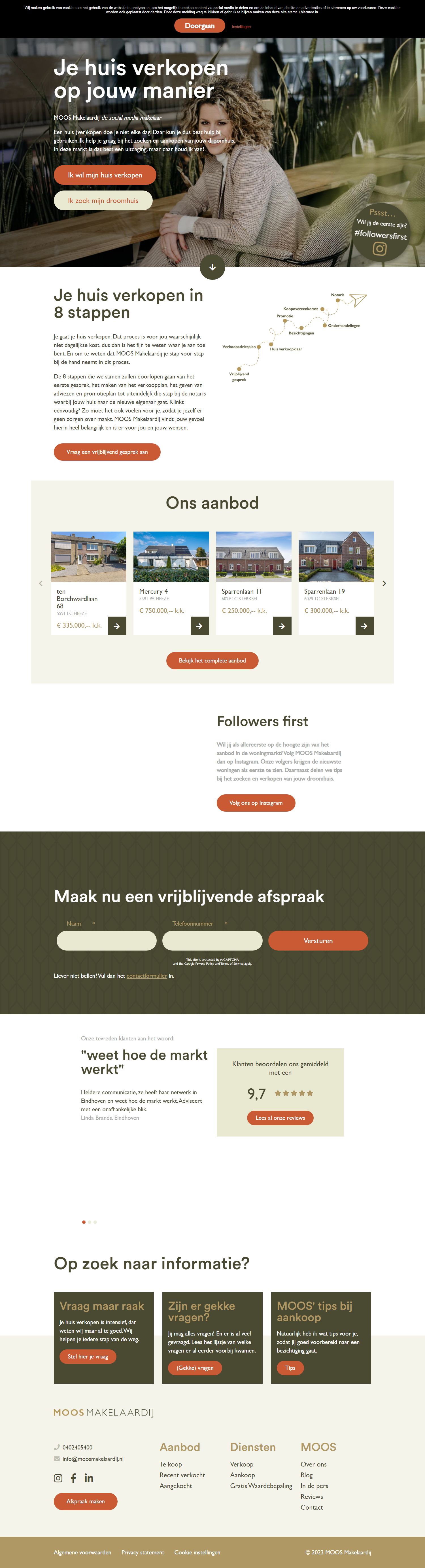 Screenshot van de website van www.moosmakelaardij.nl