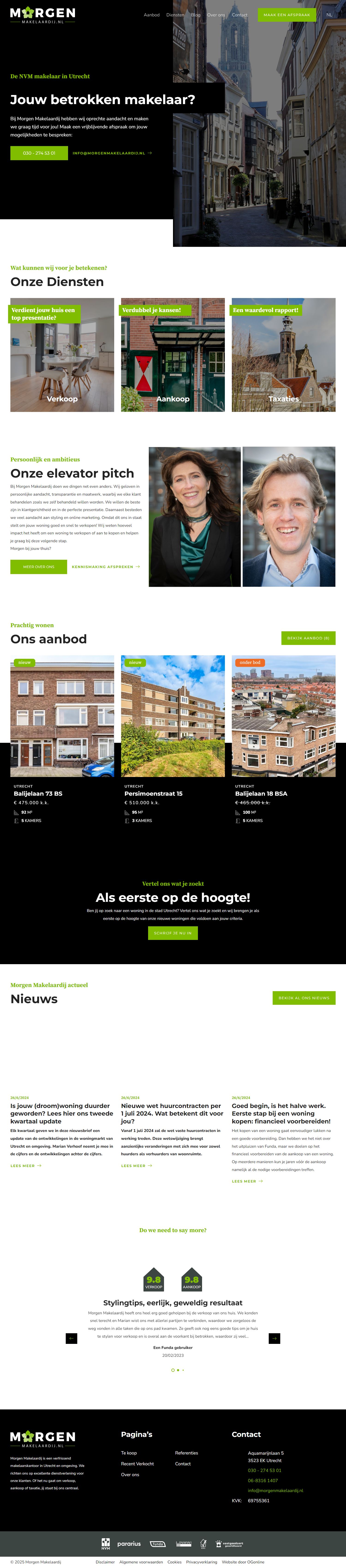 Screenshot van de website van www.morgenmakelaardij.nl