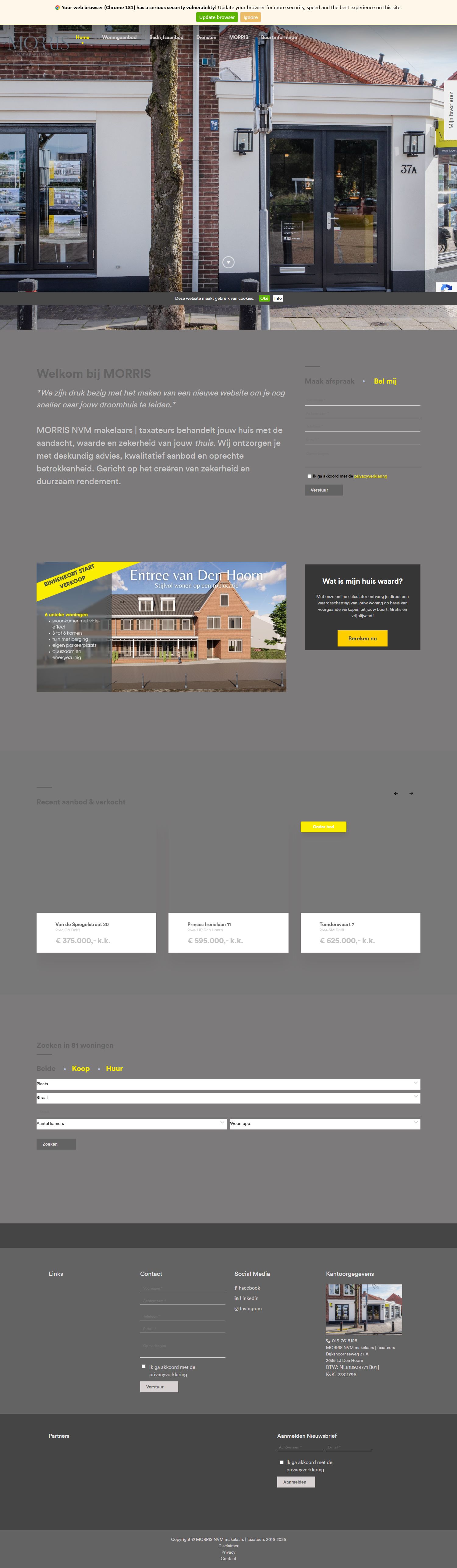 Screenshot of the website of www.morrismakelaardij.nl