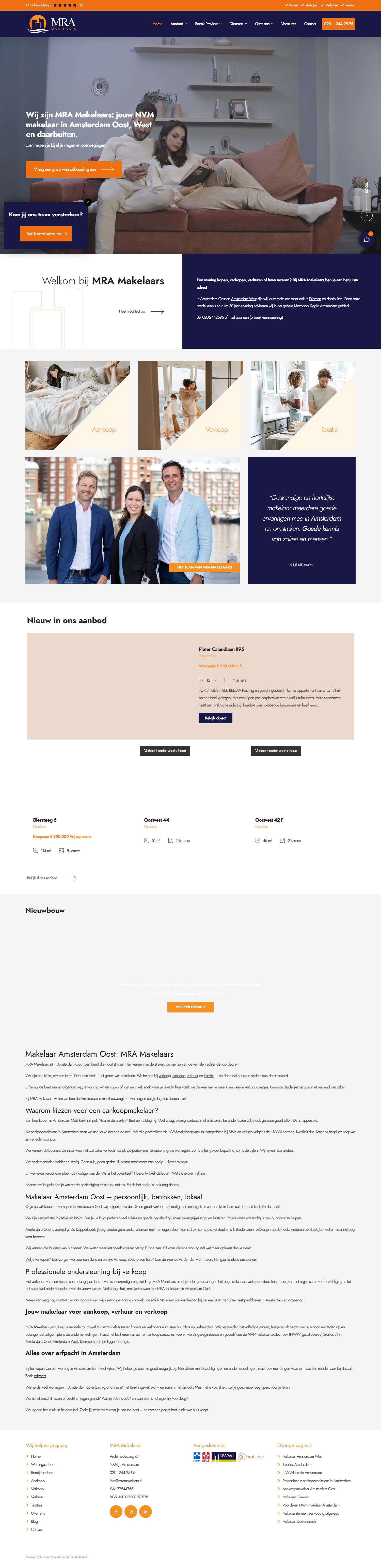 Screenshot of the website of www.mra-makelaars.nl