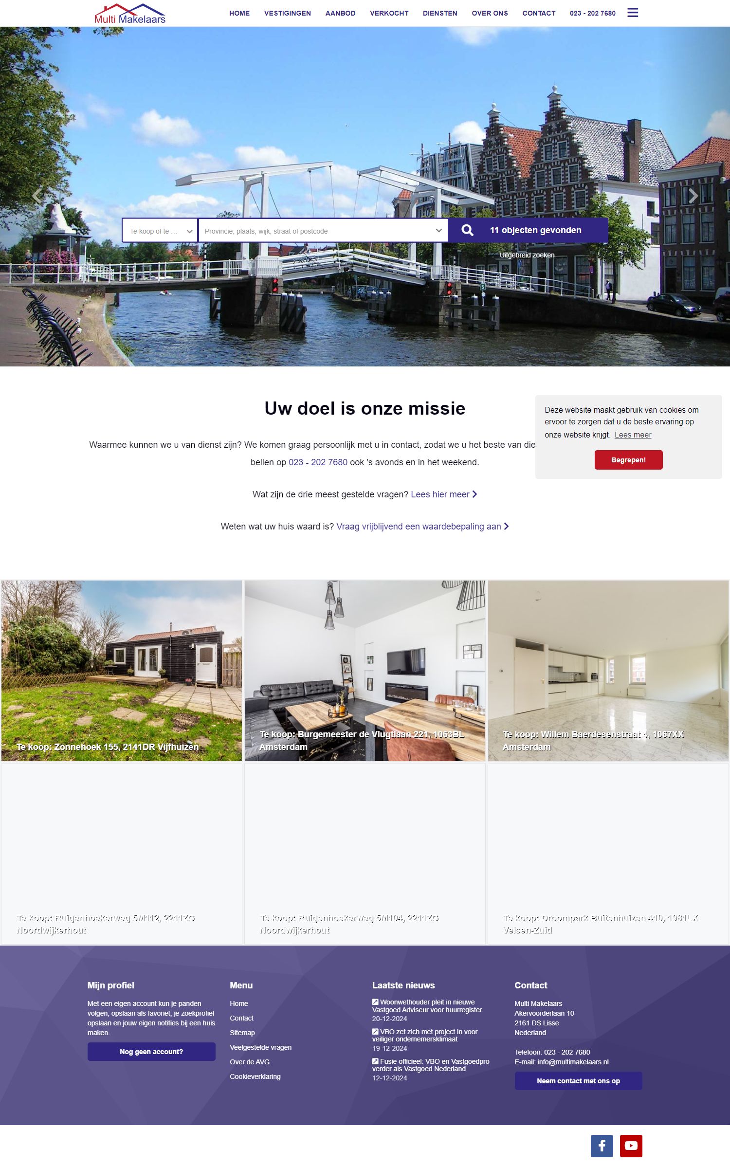 Screenshot van de website van www.multimakelaars.nl