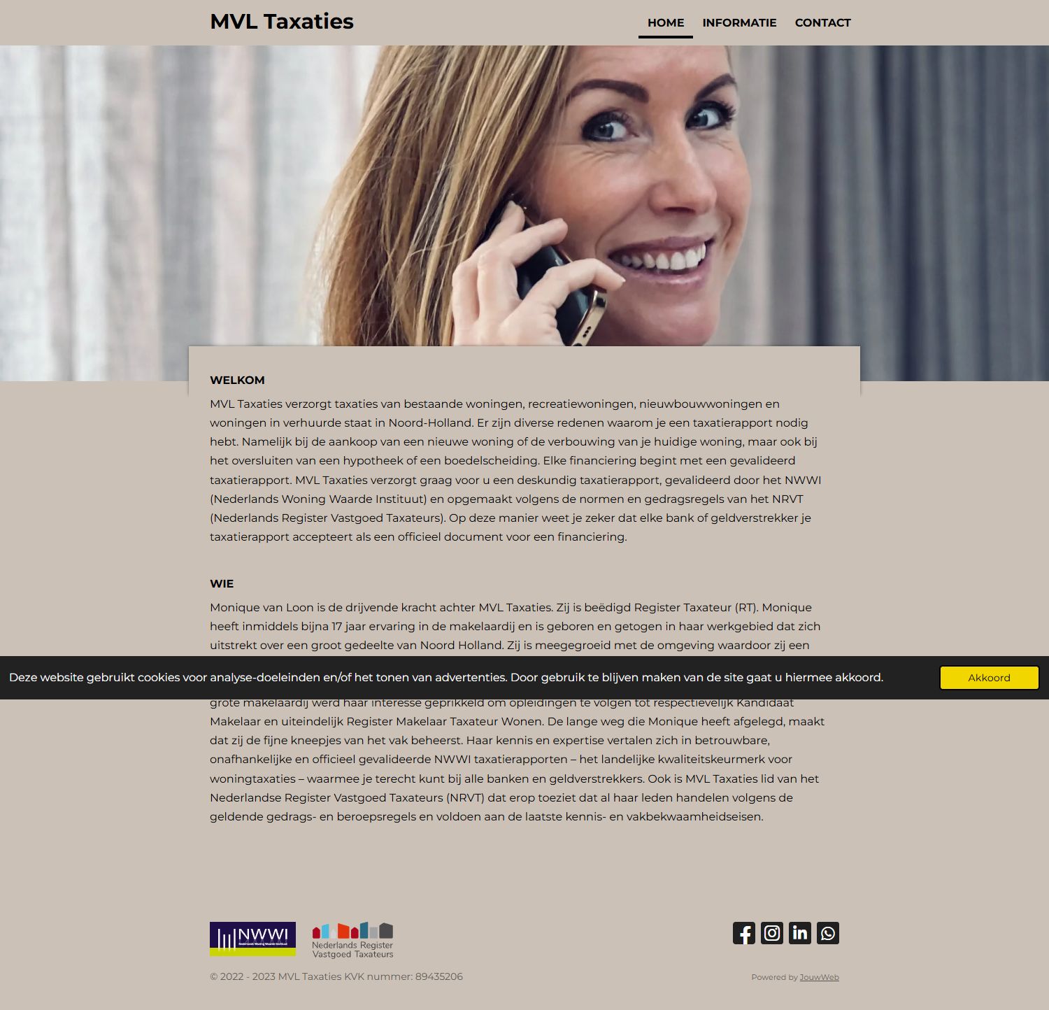 Screenshot of the website of www.mvltaxaties.nl