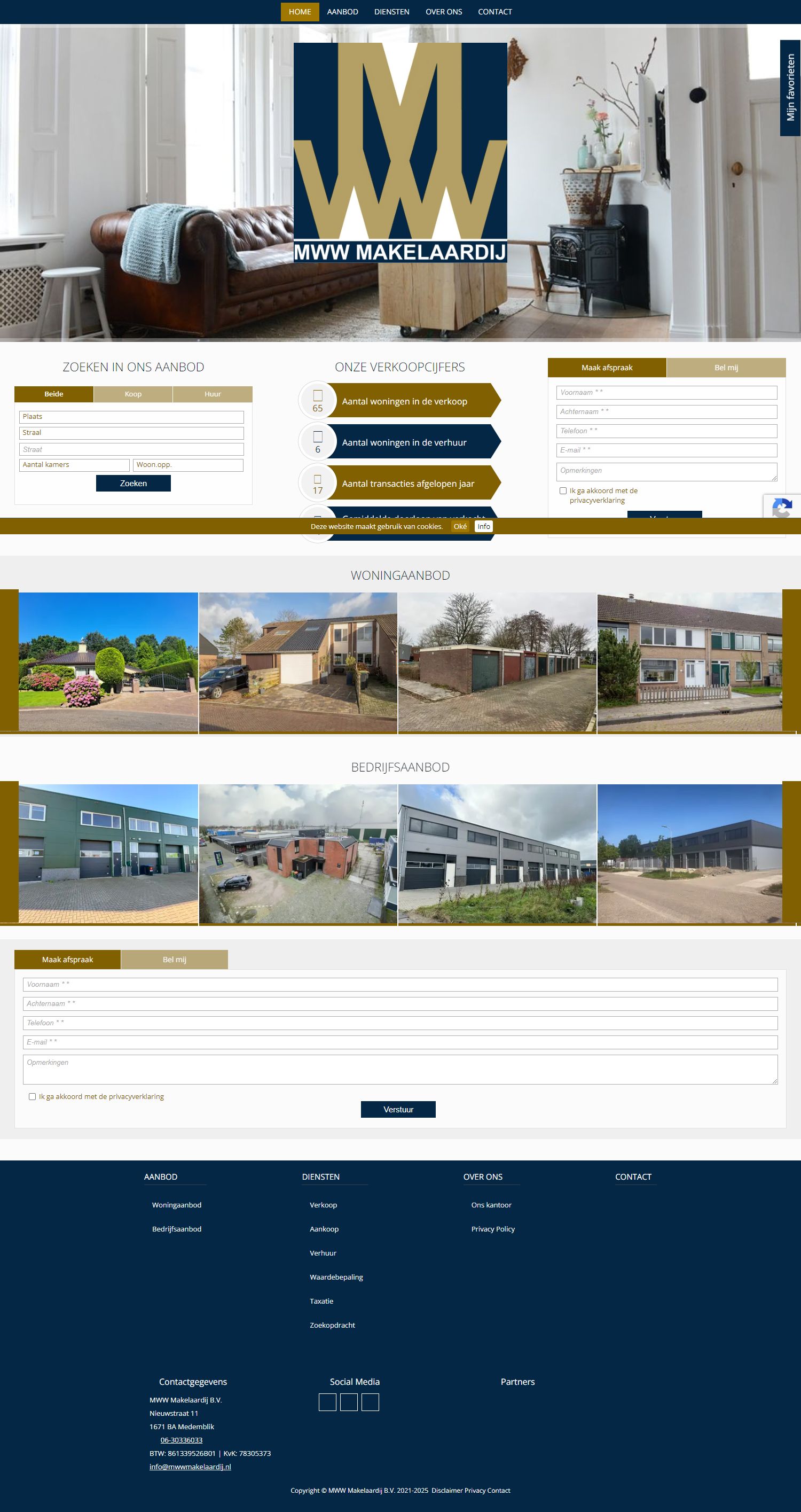 Screenshot van de website van www.mwwmakelaardij.nl