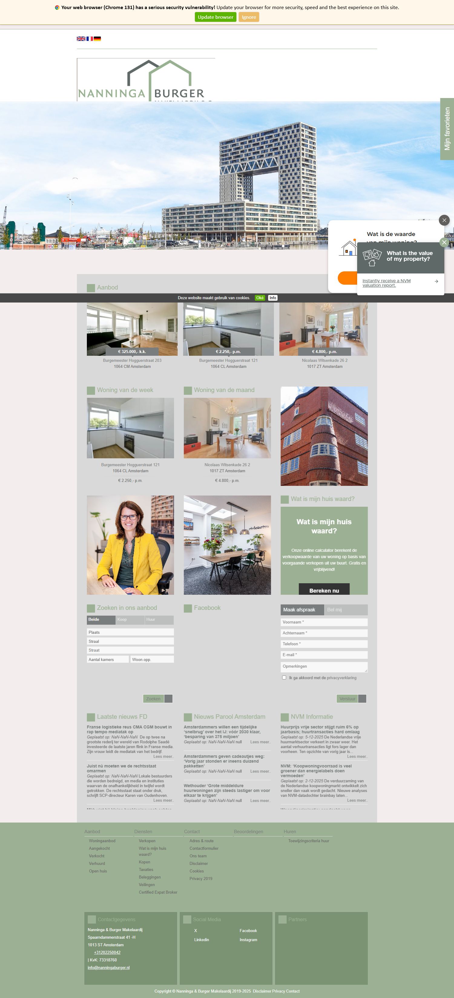 Screenshot of the website of www.nanningaburger.nl