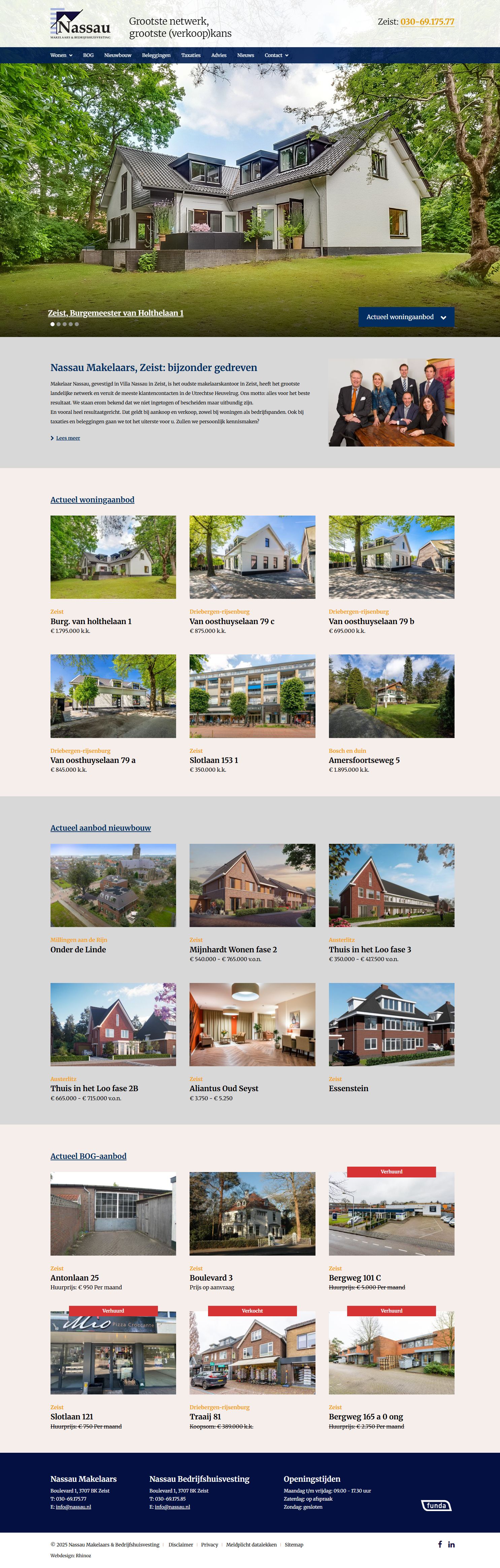 Screenshot van de website van www.nassau.nl