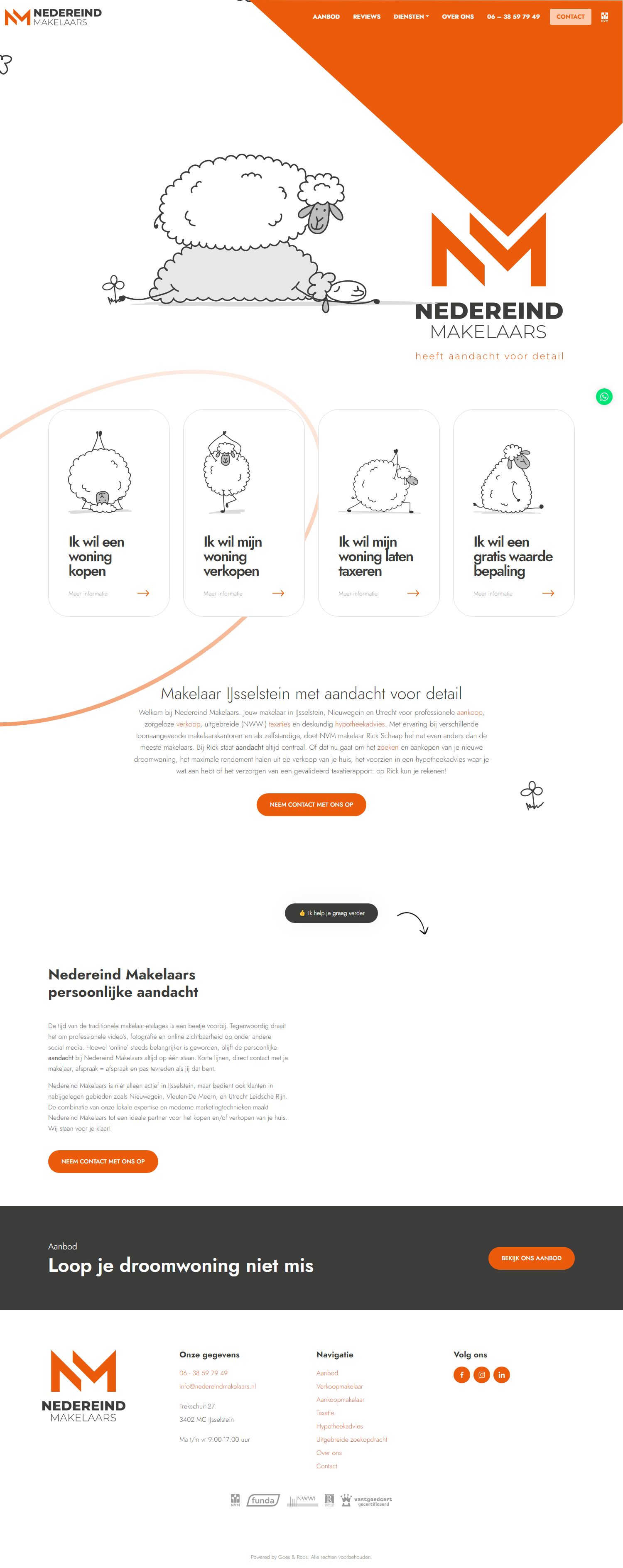 Screenshot van de website van www.nedereindmakelaars.nl