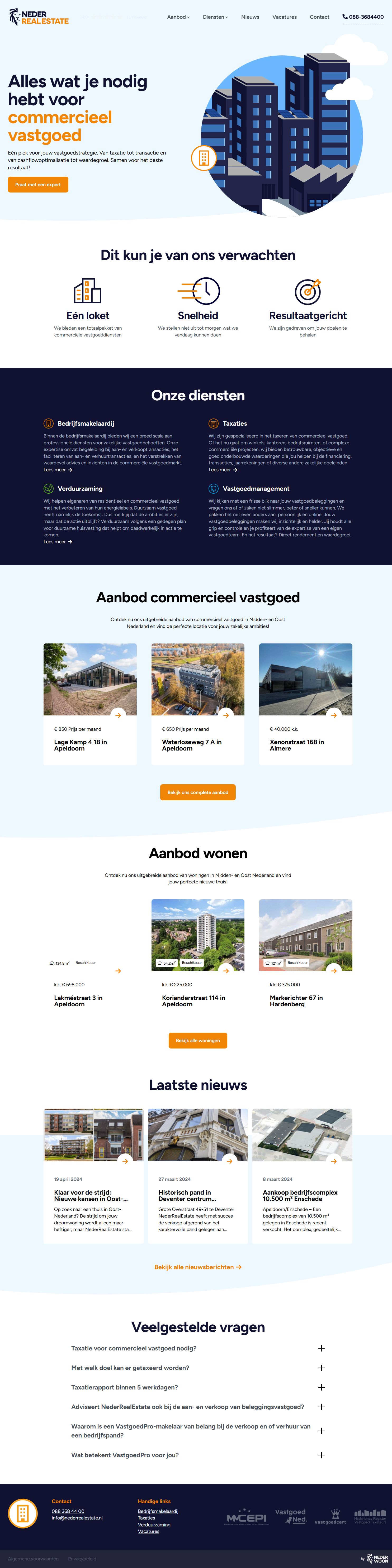 Screenshot van de website van www.nederrealestate.nl