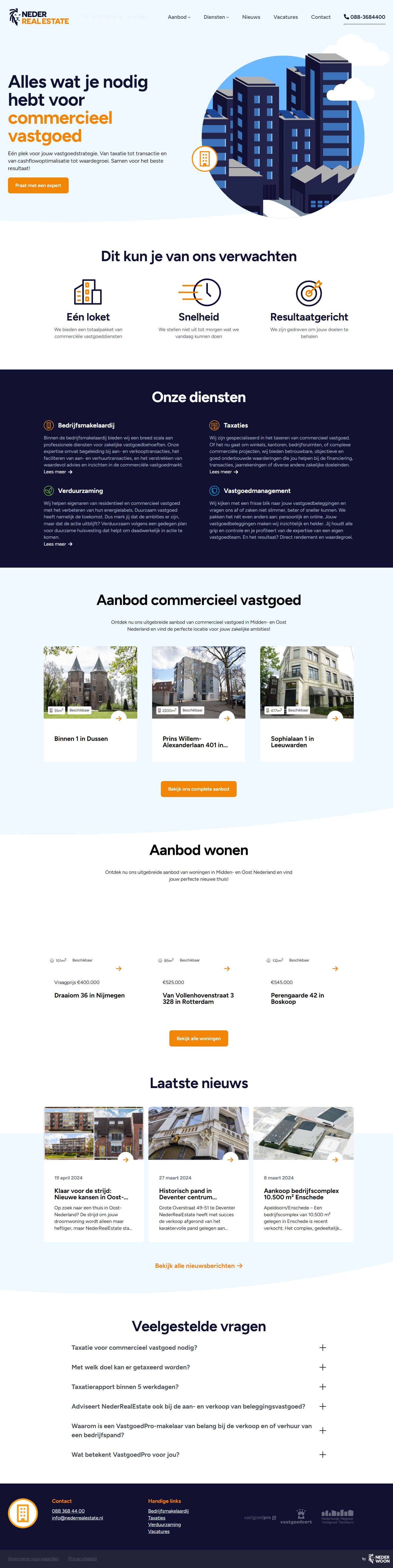 Screenshot van de website van www.nederrealestate.nl