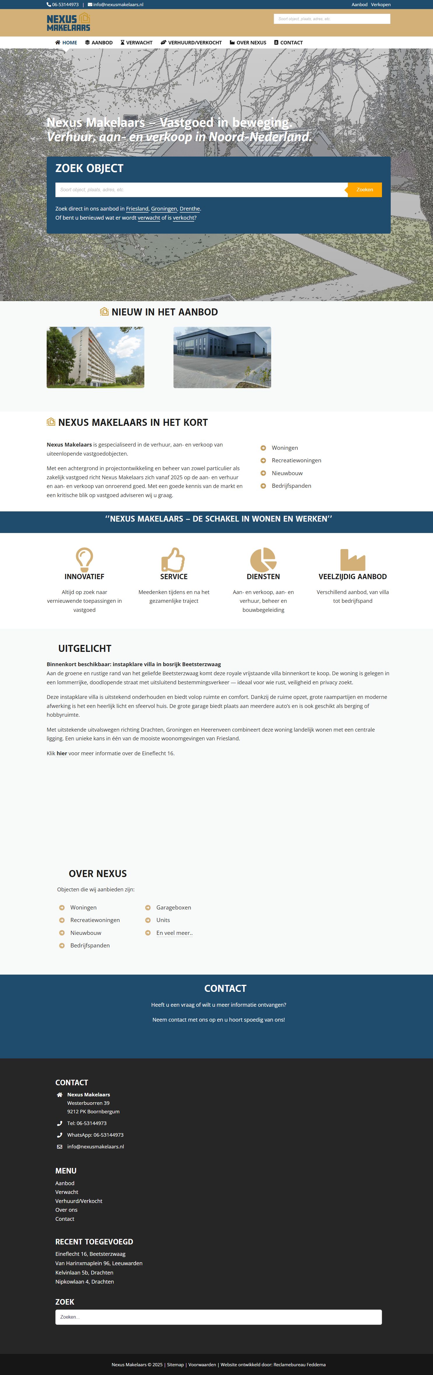 Screenshot van de website van www.nexusmakelaars.nl