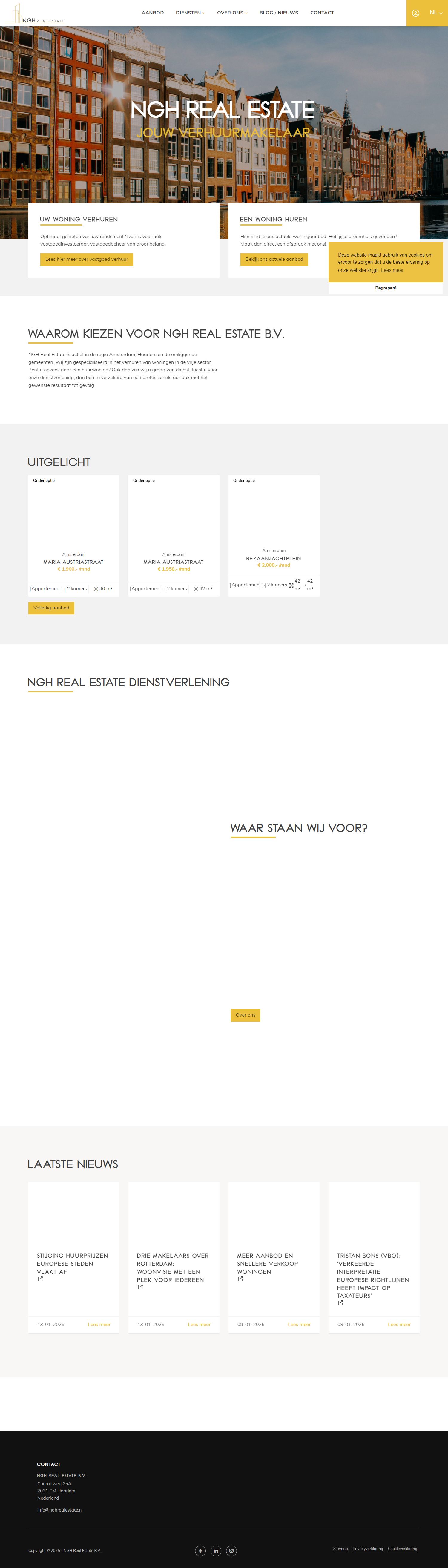Screenshot van de website van www.nghrealestate.nl