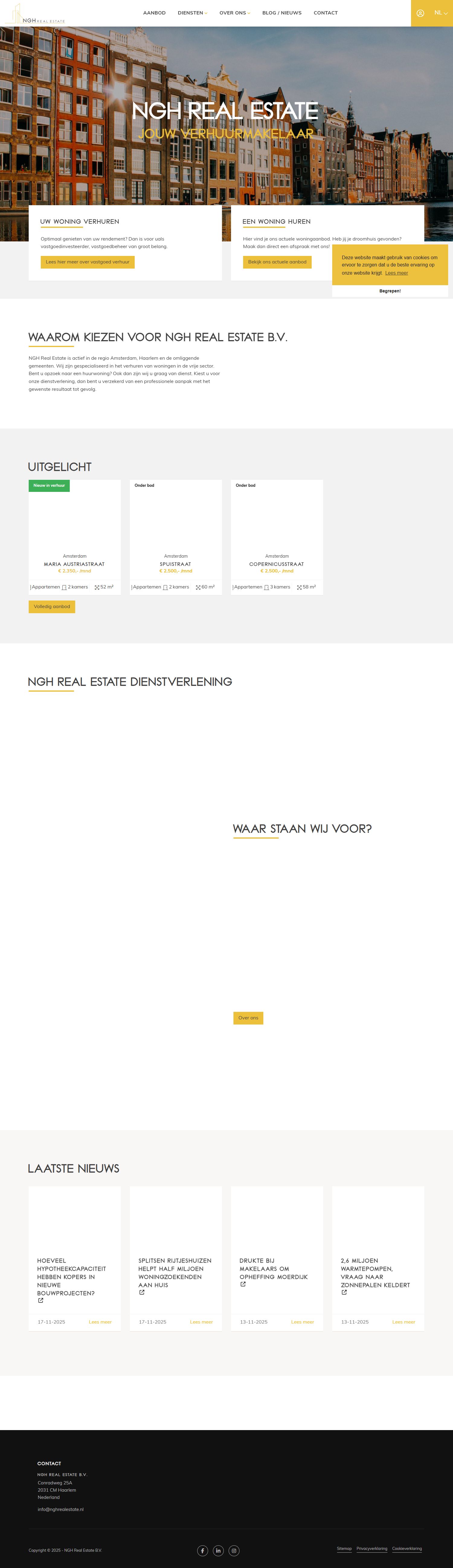 Screenshot van de website van www.nghrealestate.nl