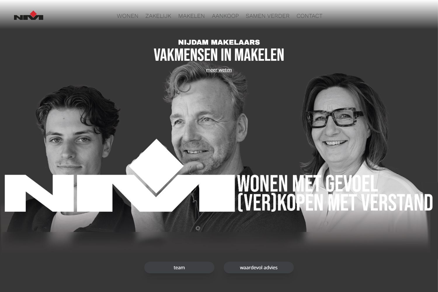 Screenshot van de website van www.nijdammakelaars.nl