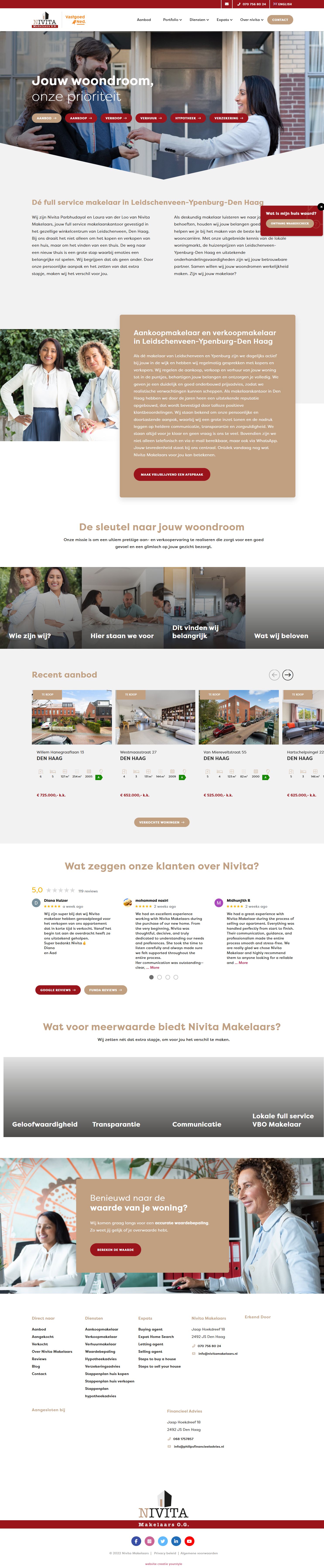 Screenshot van de website van www.nivitamakelaars.nl