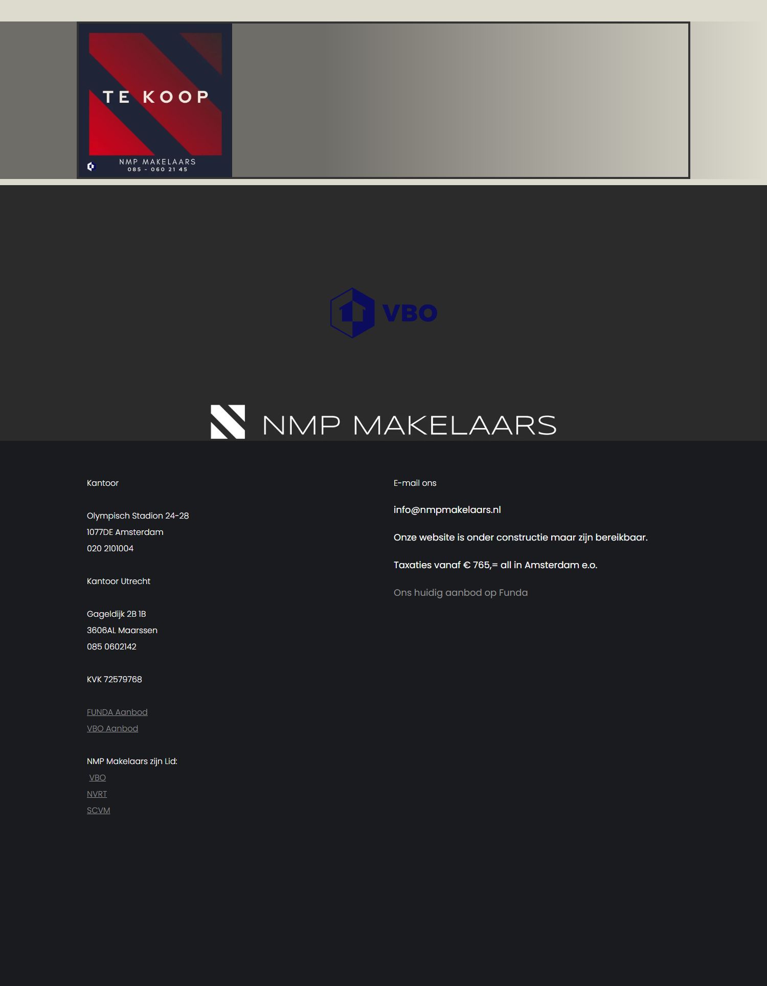 Screenshot van de website van nmpmakelaars.nl