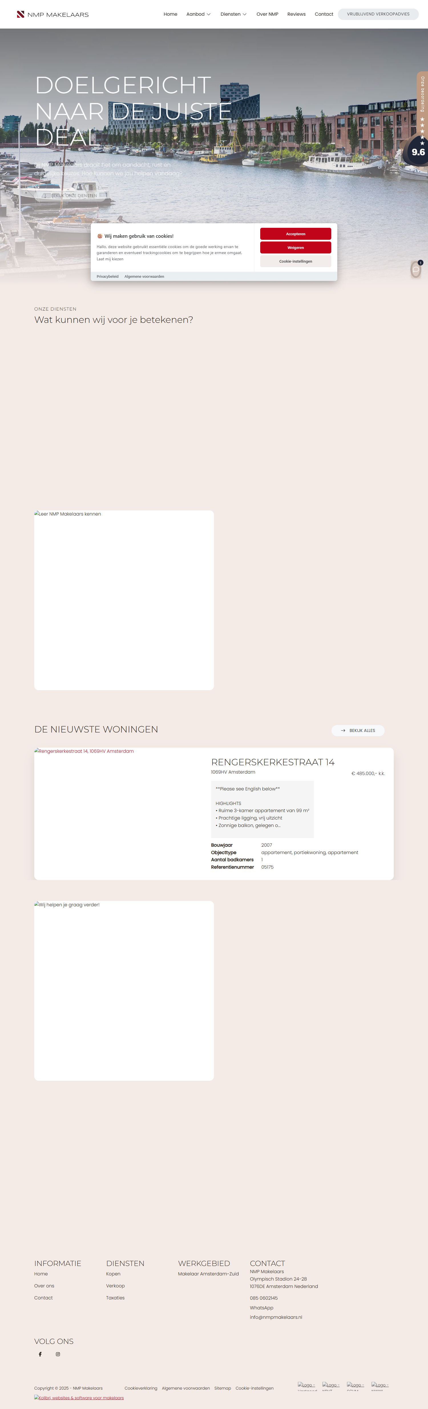 Screenshot van de website van nmpmakelaars.nl