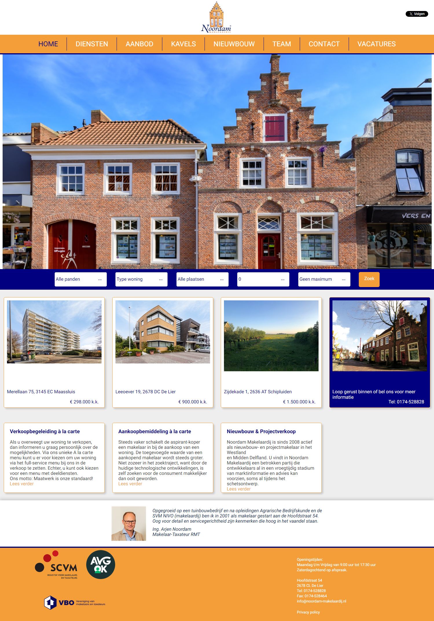 Screenshot van de website van www.noordam-makelaardij.nl