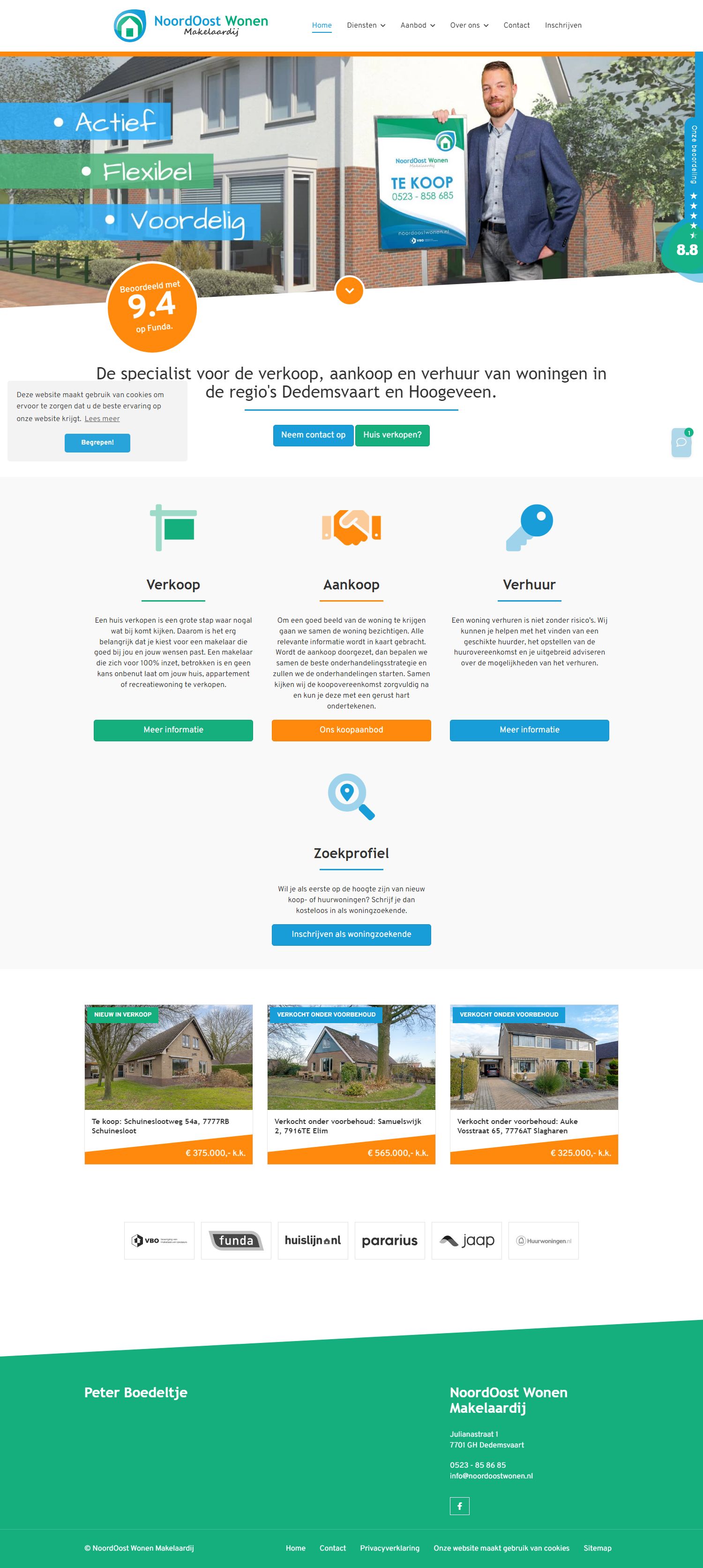 Screenshot van de website van www.noordoostwonen.nl