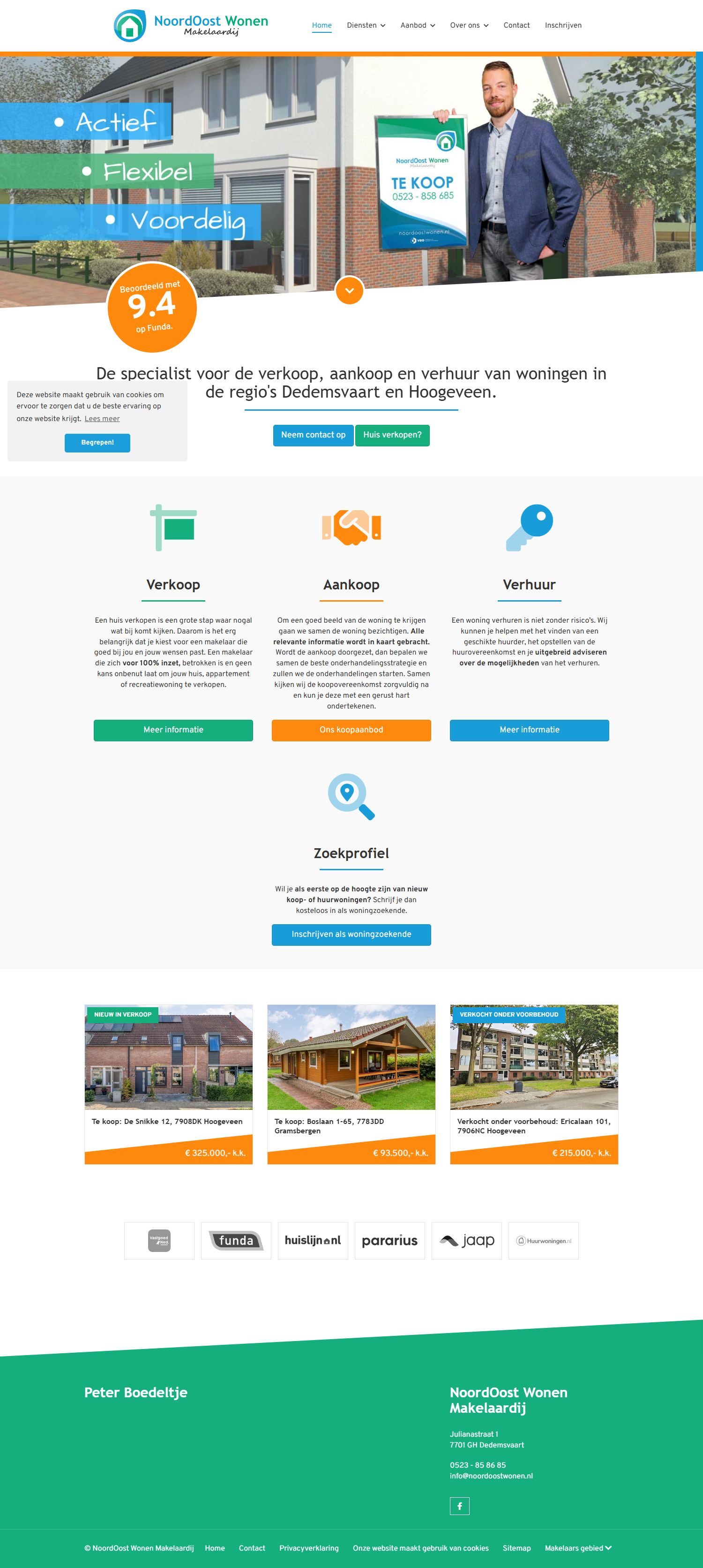 Screenshot of the website of www.noordoostwonen.nl