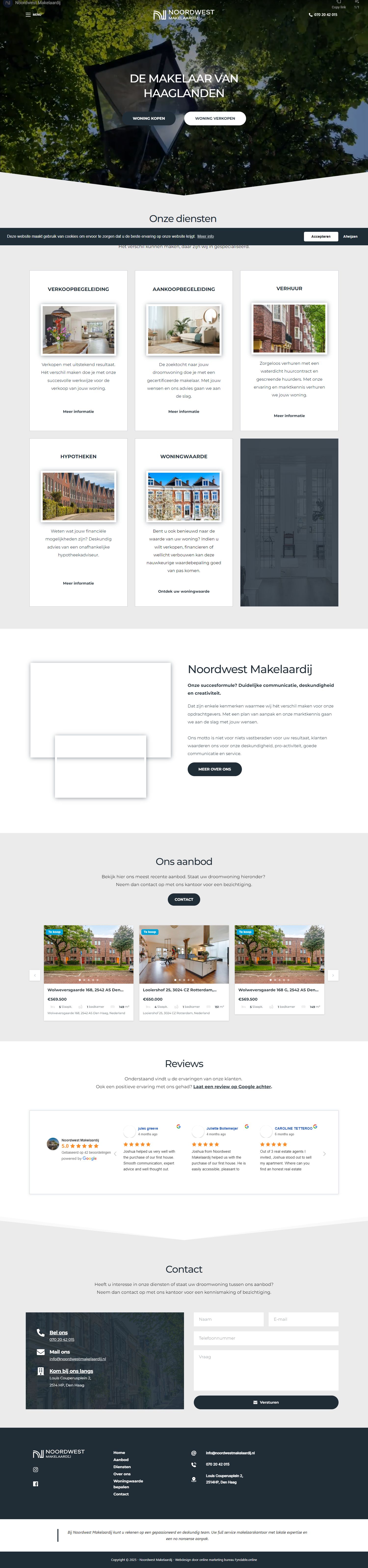 Screenshot van de website van noordwestmakelaardij.nl