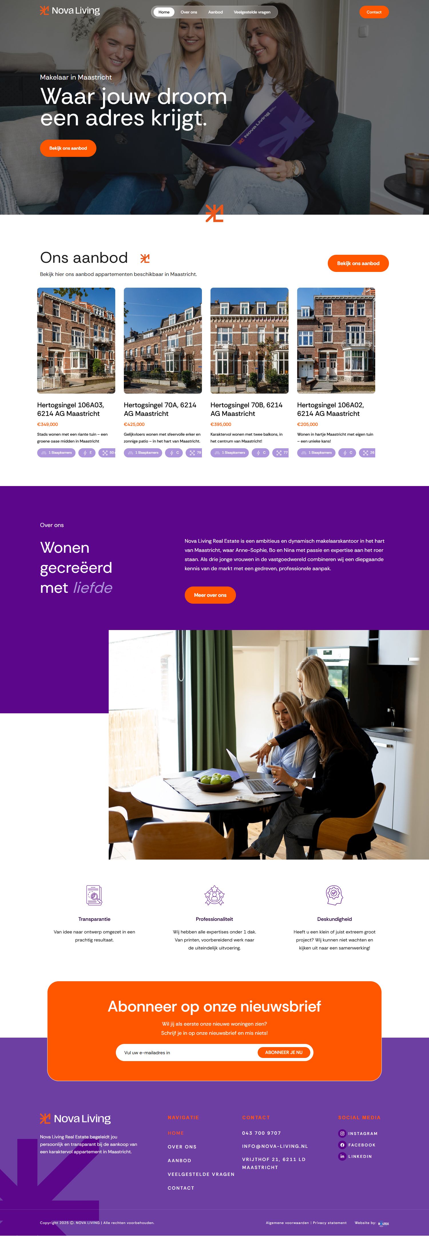 Screenshot van de website van www.nova-living.nl