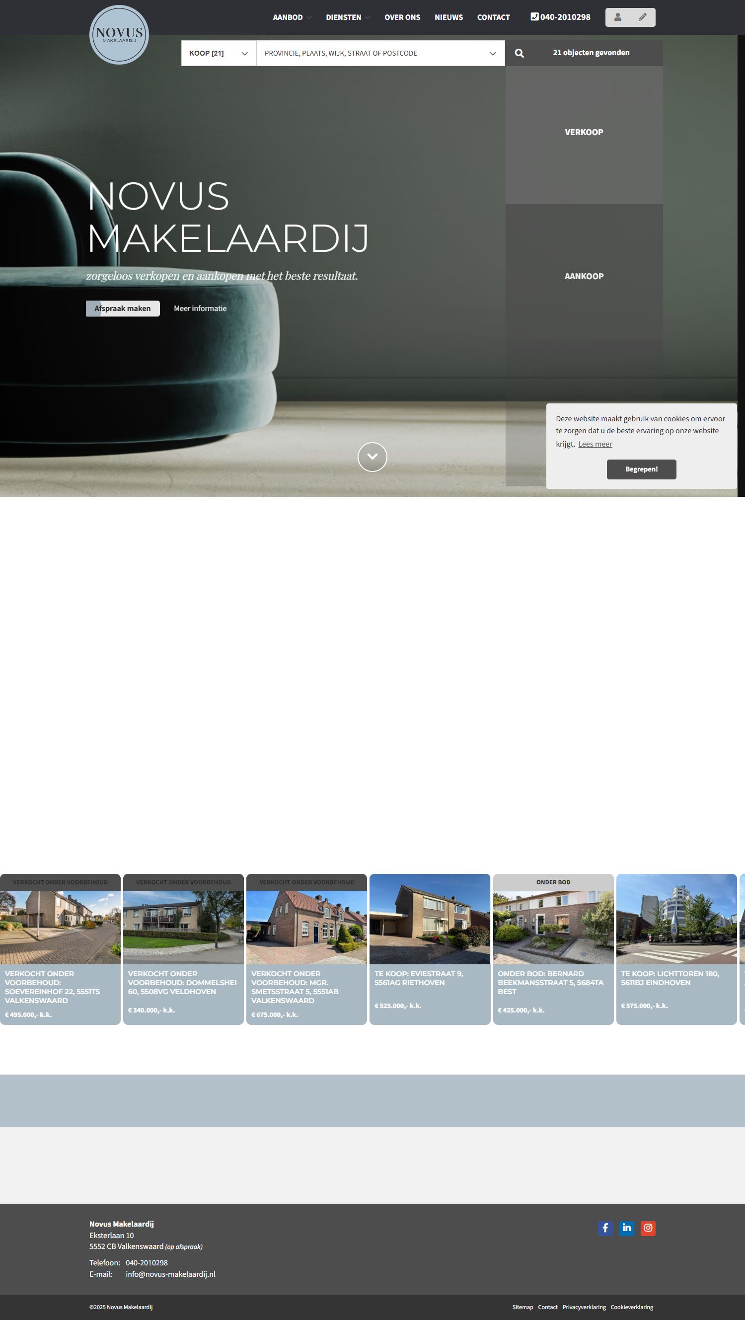 Screenshot van de website van www.novus-makelaardij.nl