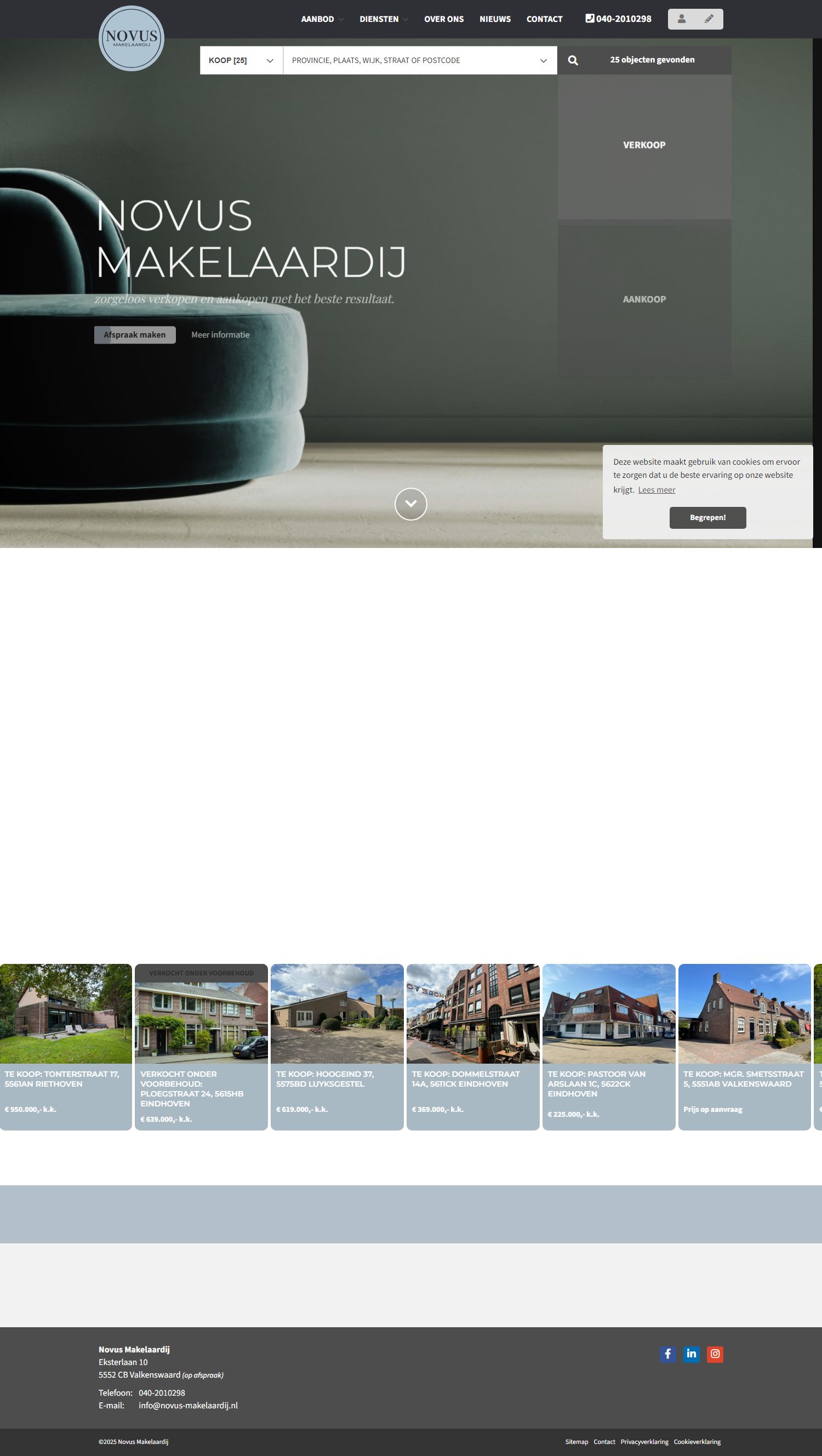Screenshot van de website van www.novus-makelaardij.nl