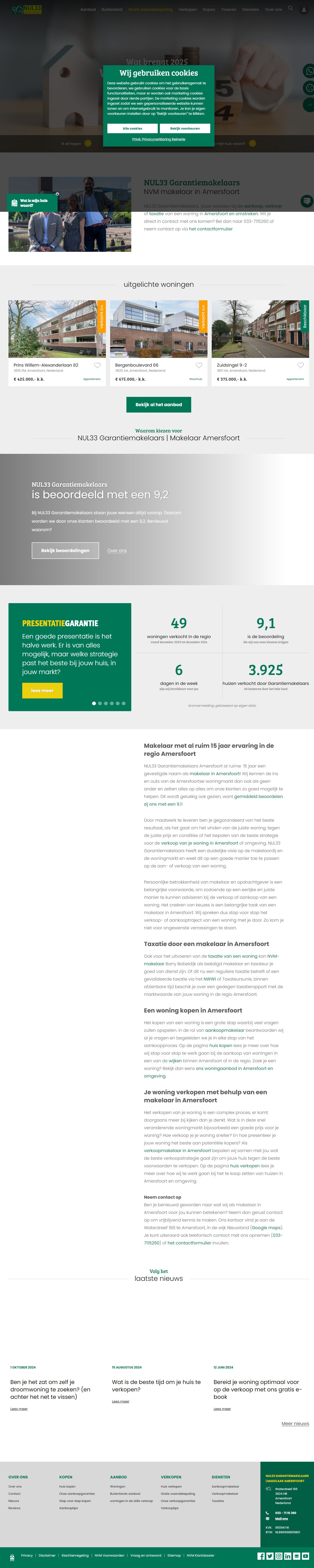 Screenshot van de website van www.nul33makelaars.nl