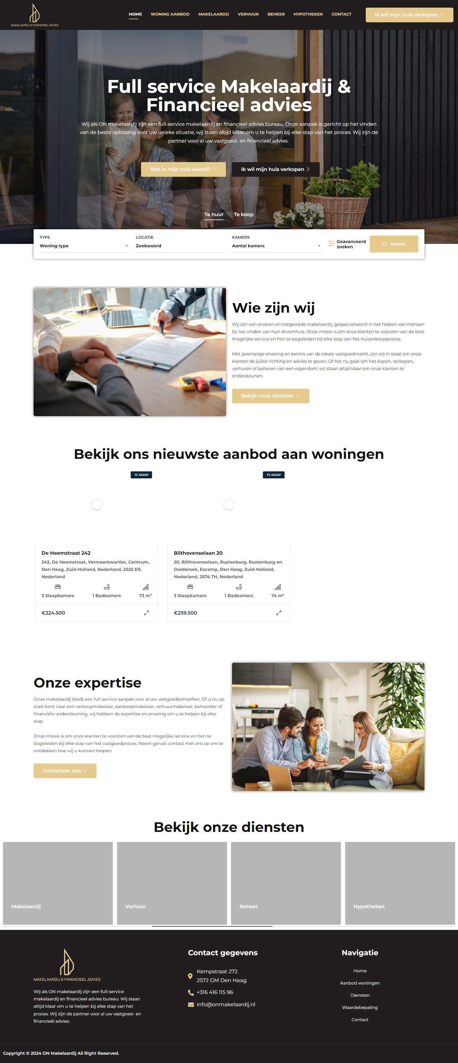 Screenshot van de website van onmakelaardij.nl