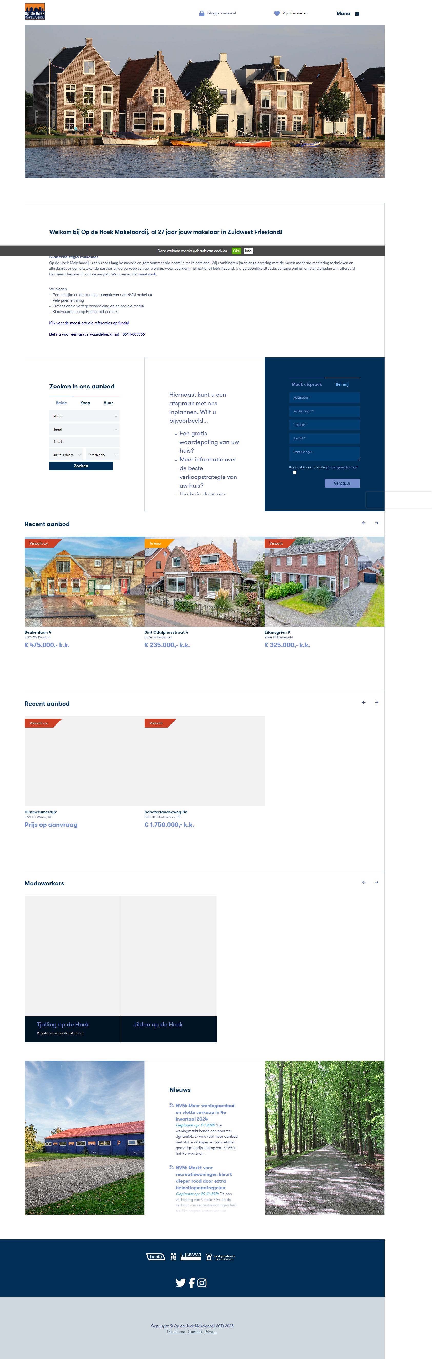Screenshot van de website van www.opdehoekmakelaardij.nl