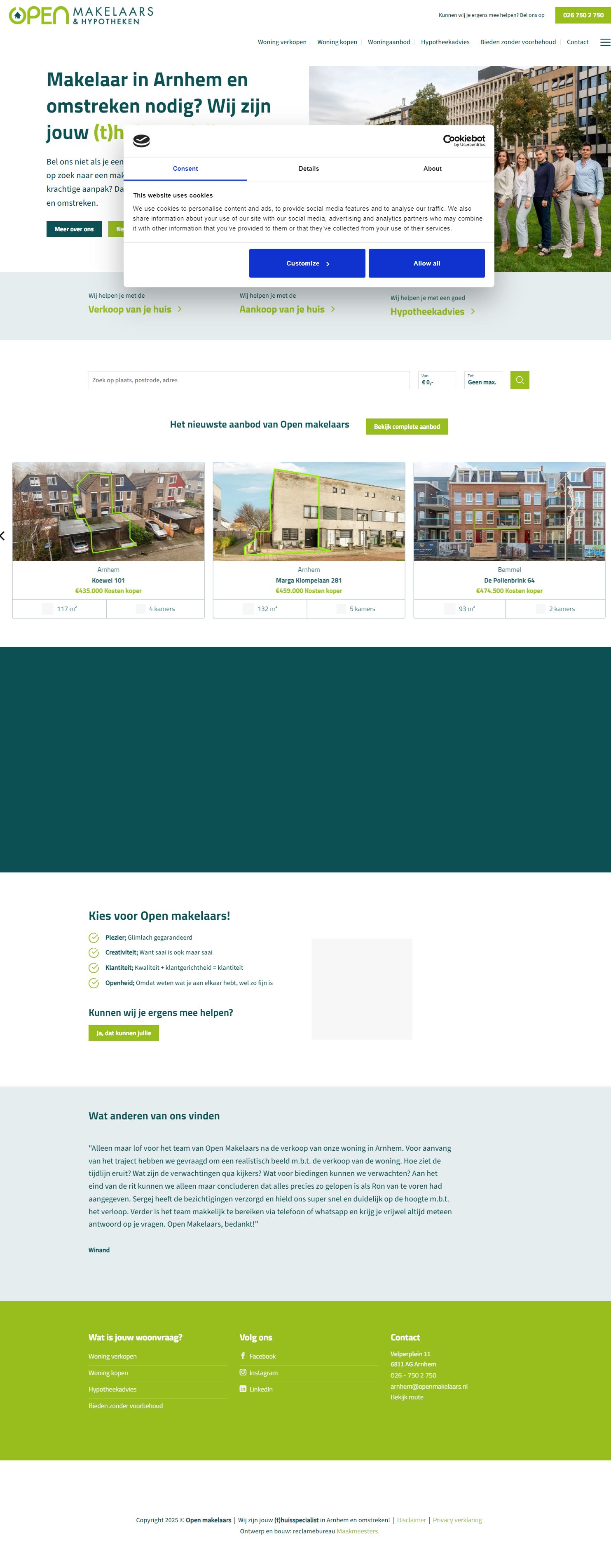 Screenshot van de website van www.openmakelaars.nl