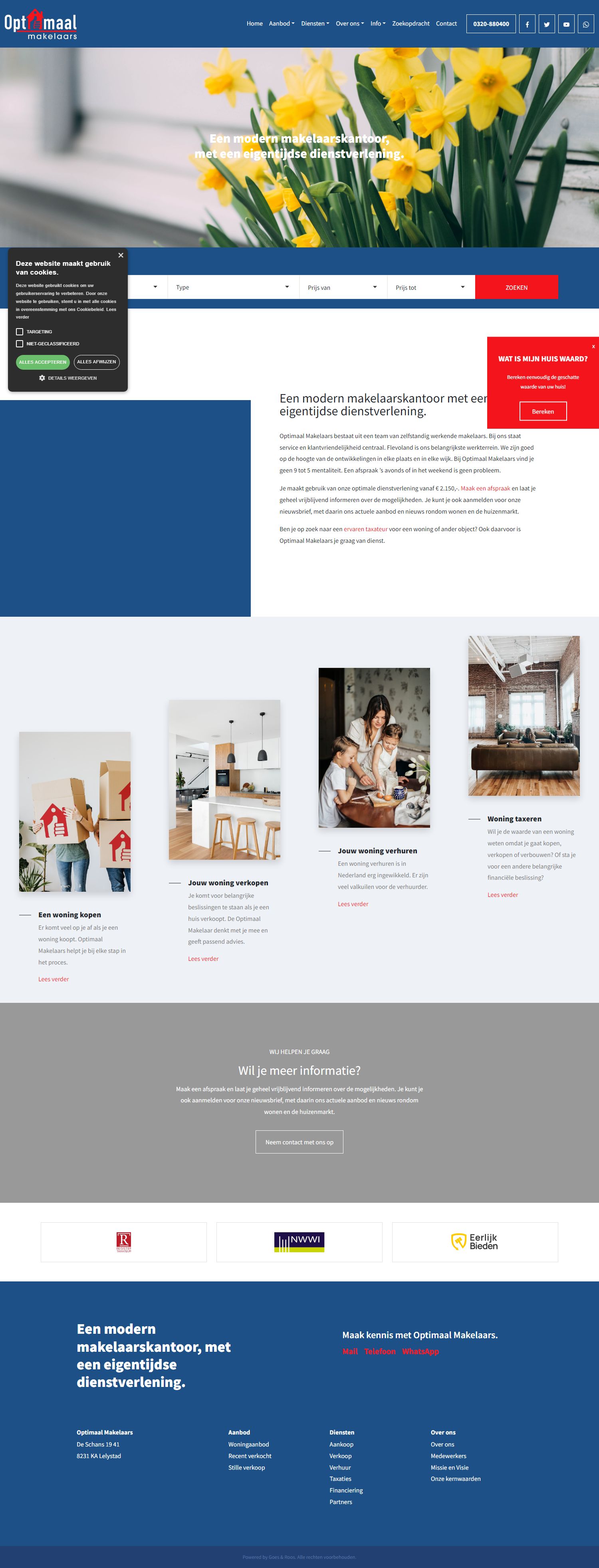 Screenshot van de website van optimaalmakelaars.nl