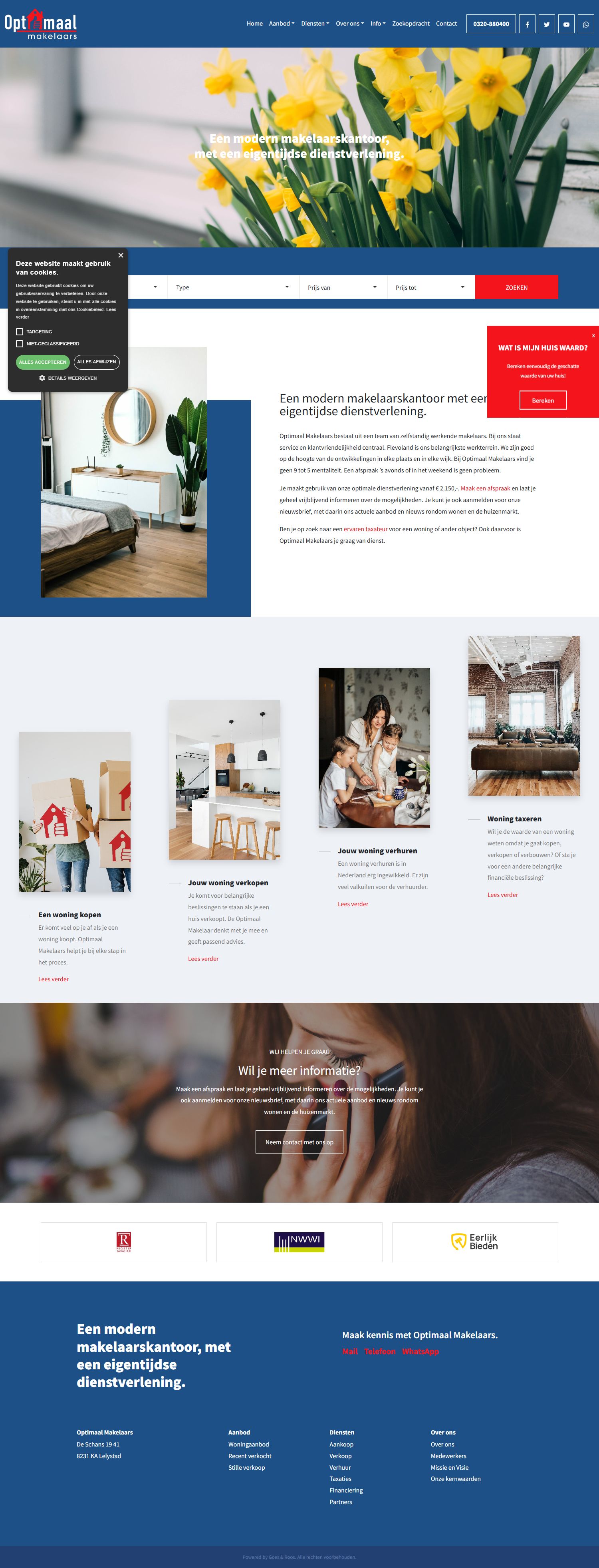 Screenshot of the website of optimaalmakelaars.nl