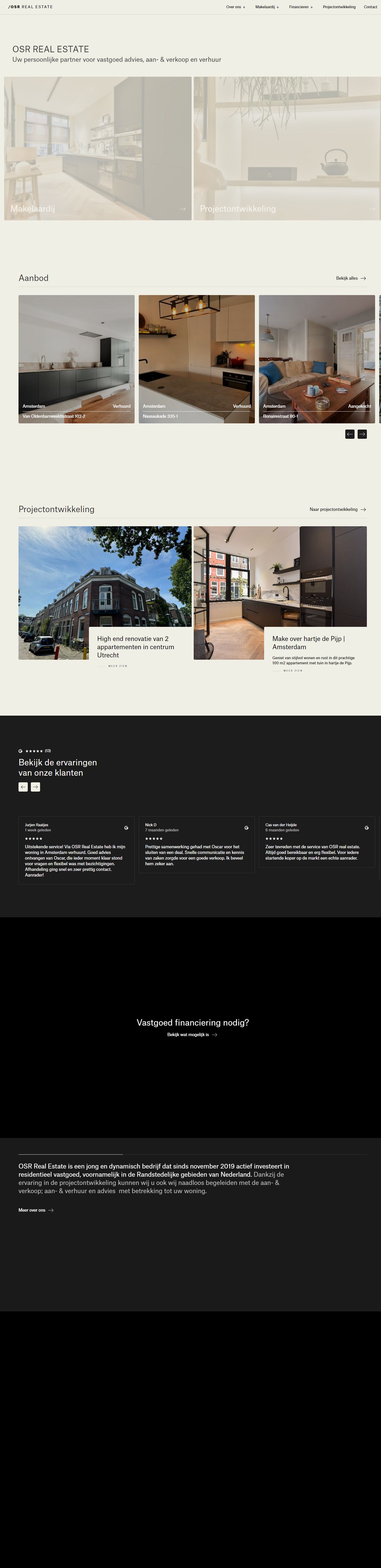 Screenshot van de website van www.osr-realestate.nl