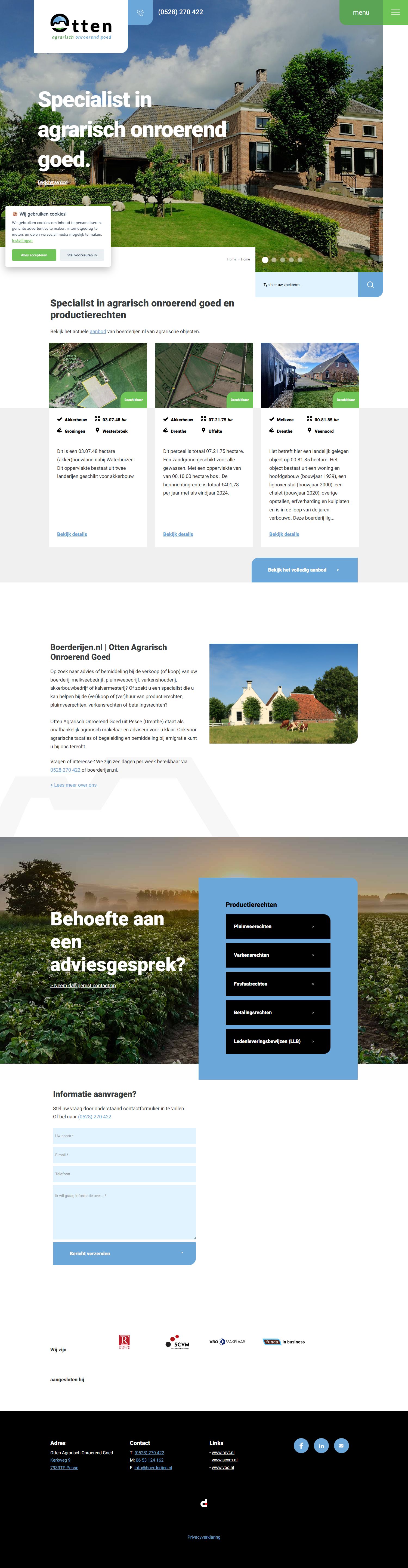 Screenshot van de website van www.boerderijen.nl
