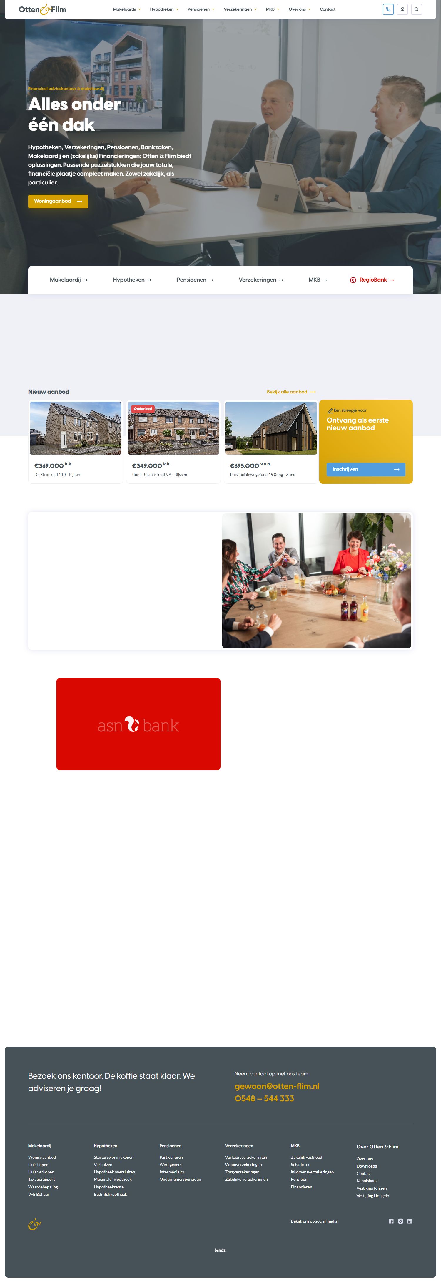 Screenshot of the website of www.otten-flim.nl