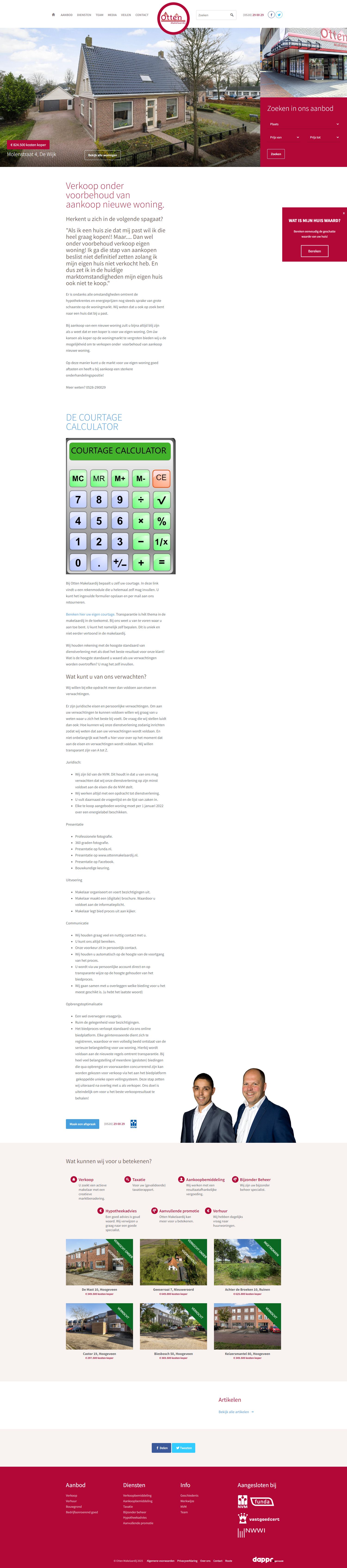 Screenshot van de website van www.ottenmakelaardij.nl