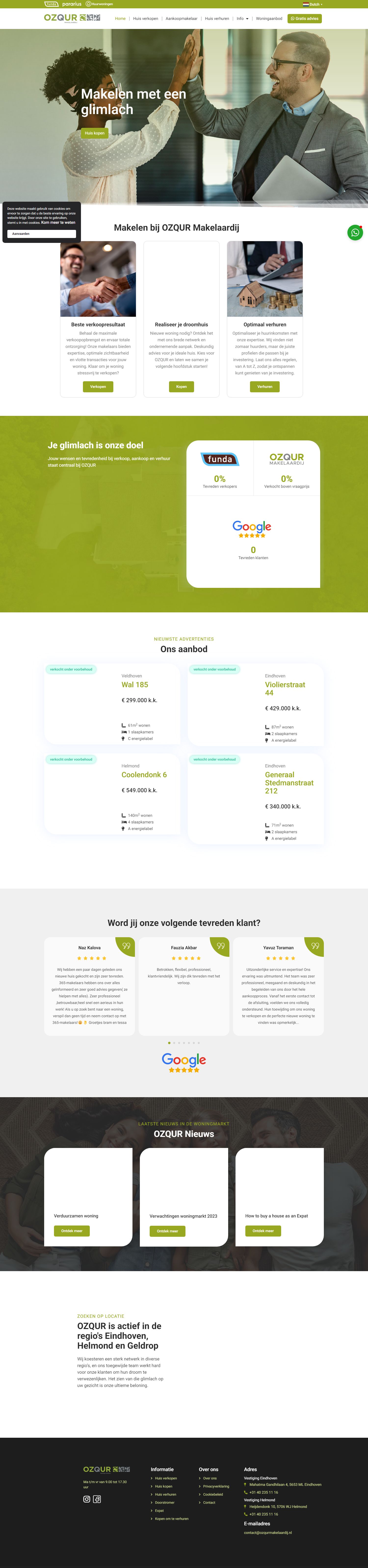 Screenshot van de website van ozqurmakelaardij.nl
