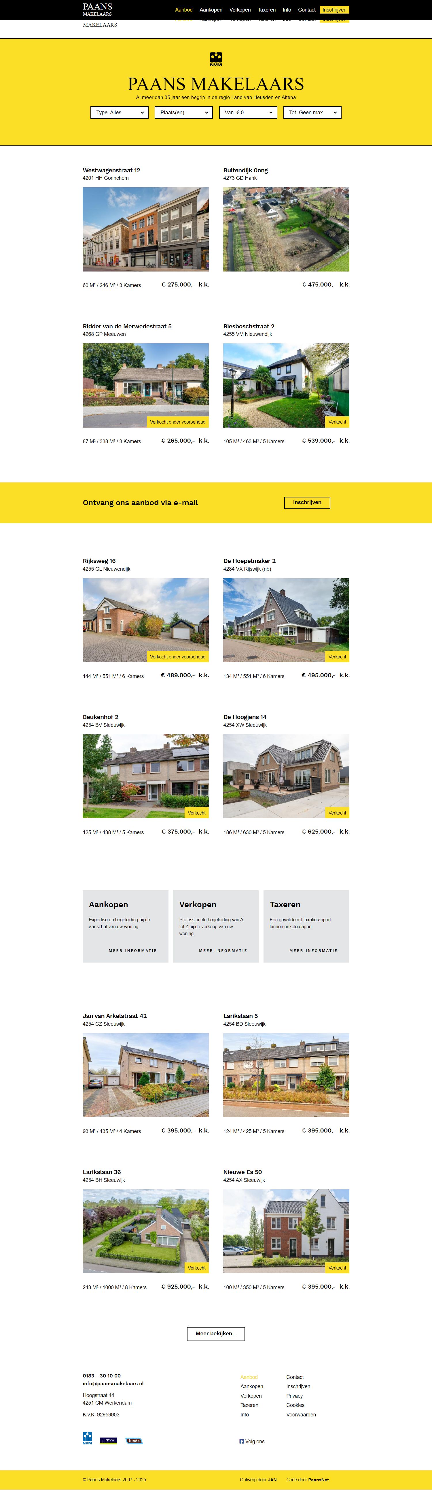 Screenshot van de website van www.paansmakelaars.nl