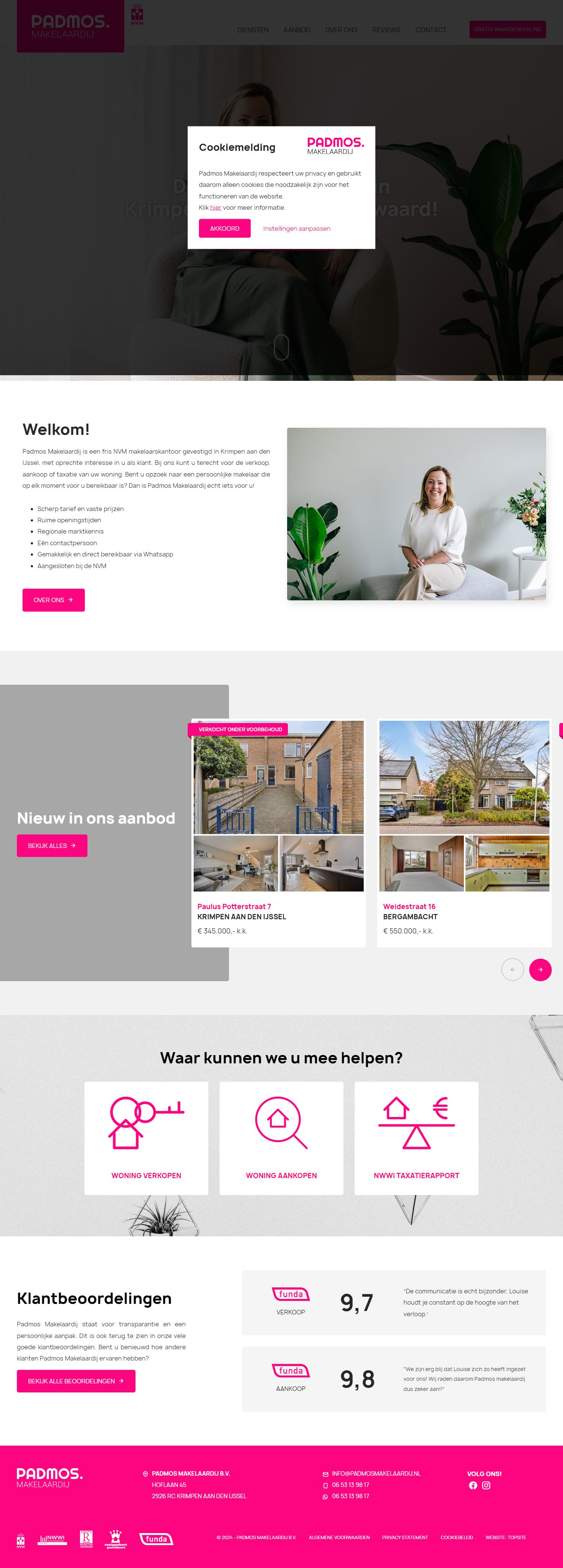 Screenshot van de website van www.padmosmakelaardij.nl