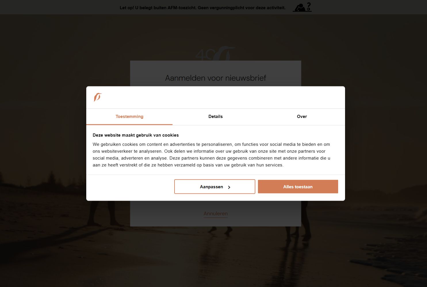 Screenshot van de website van www.parcestate.com