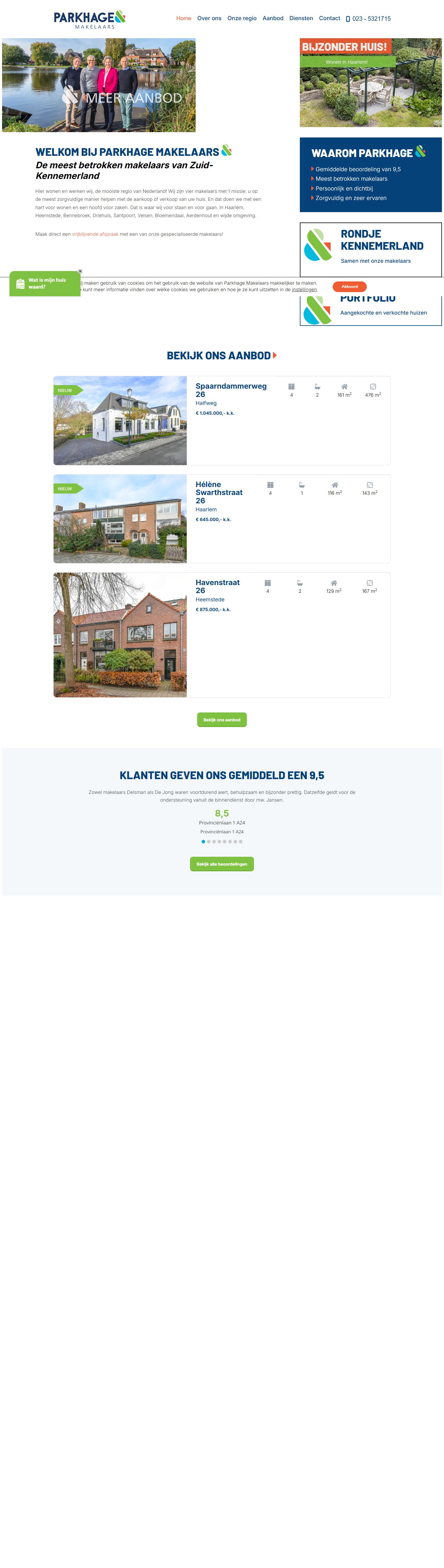 Screenshot of the website of www.parkhage.nl