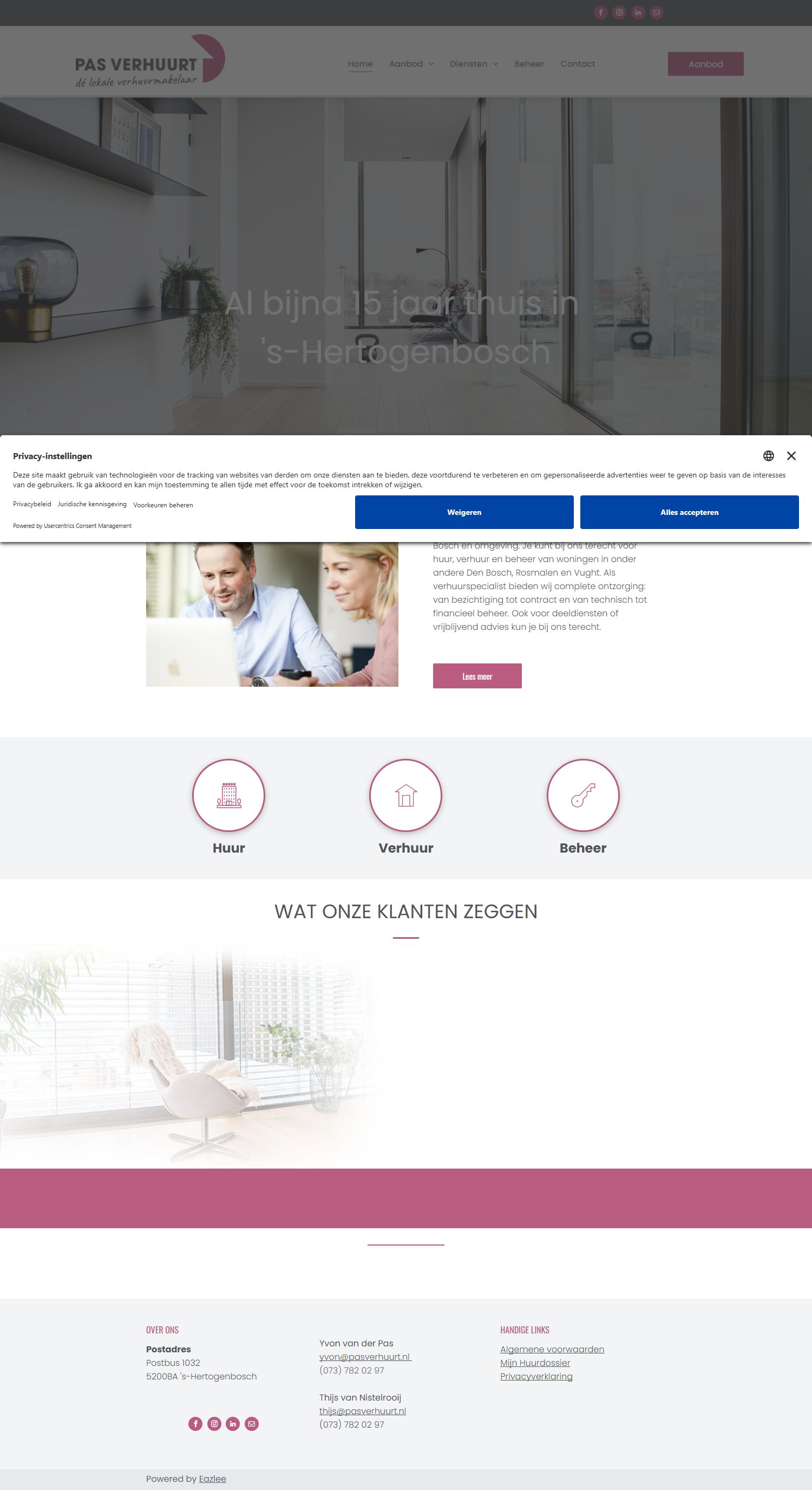 Screenshot van de website van www.pasverhuurt.nl