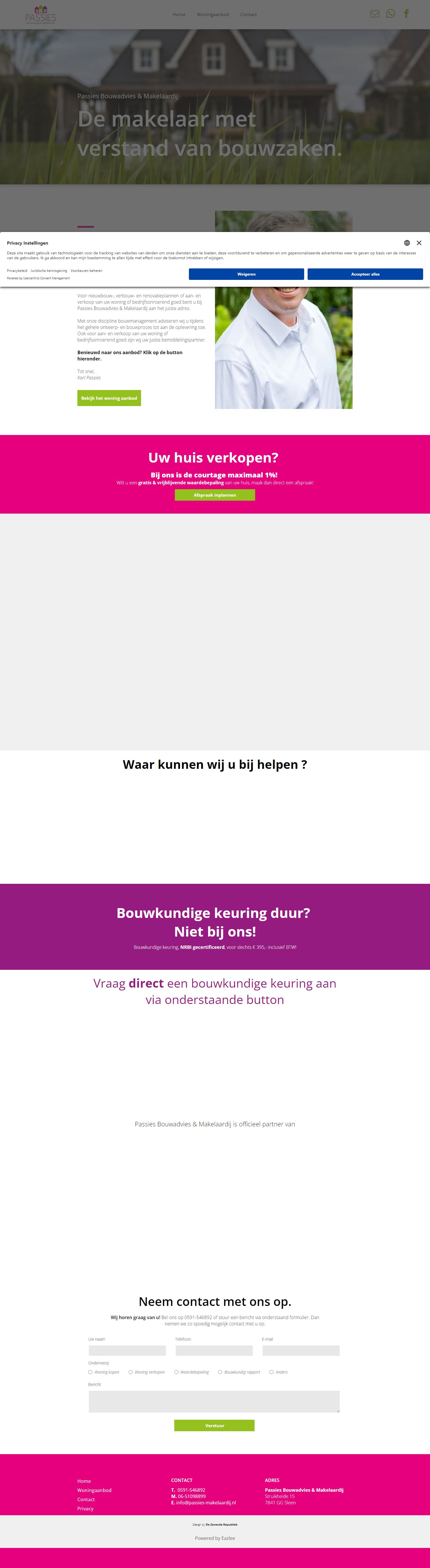 Screenshot van de website van www.passies-makelaardij.nl