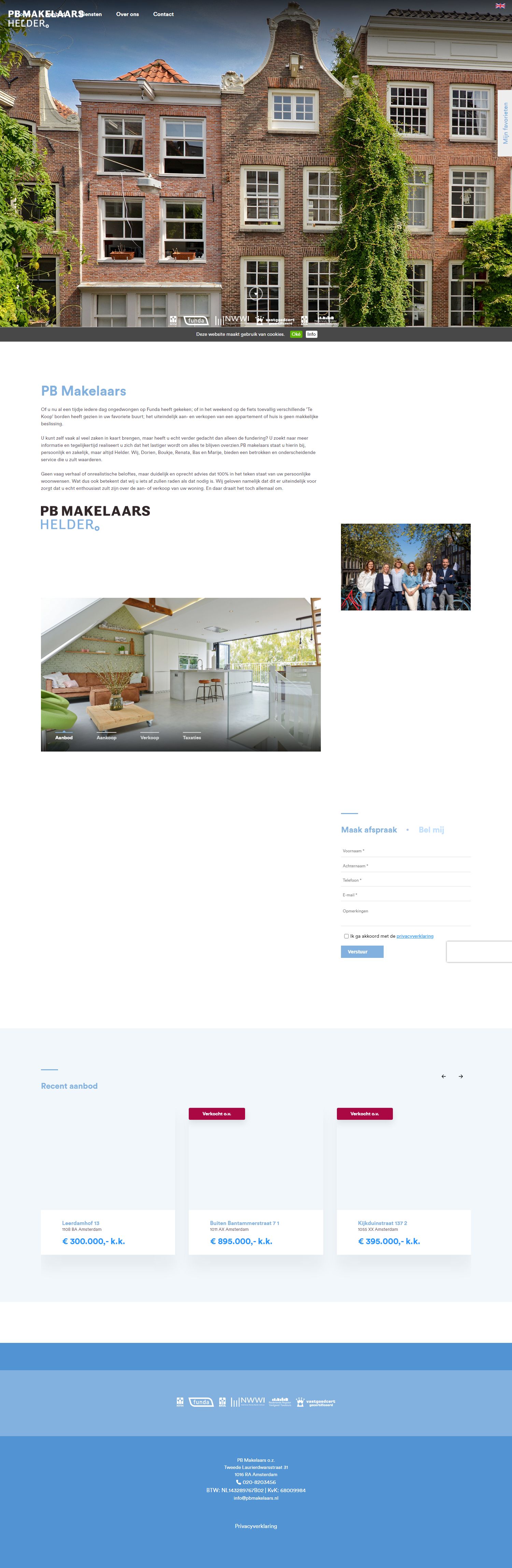 Screenshot van de website van www.pbmakelaars.nl
