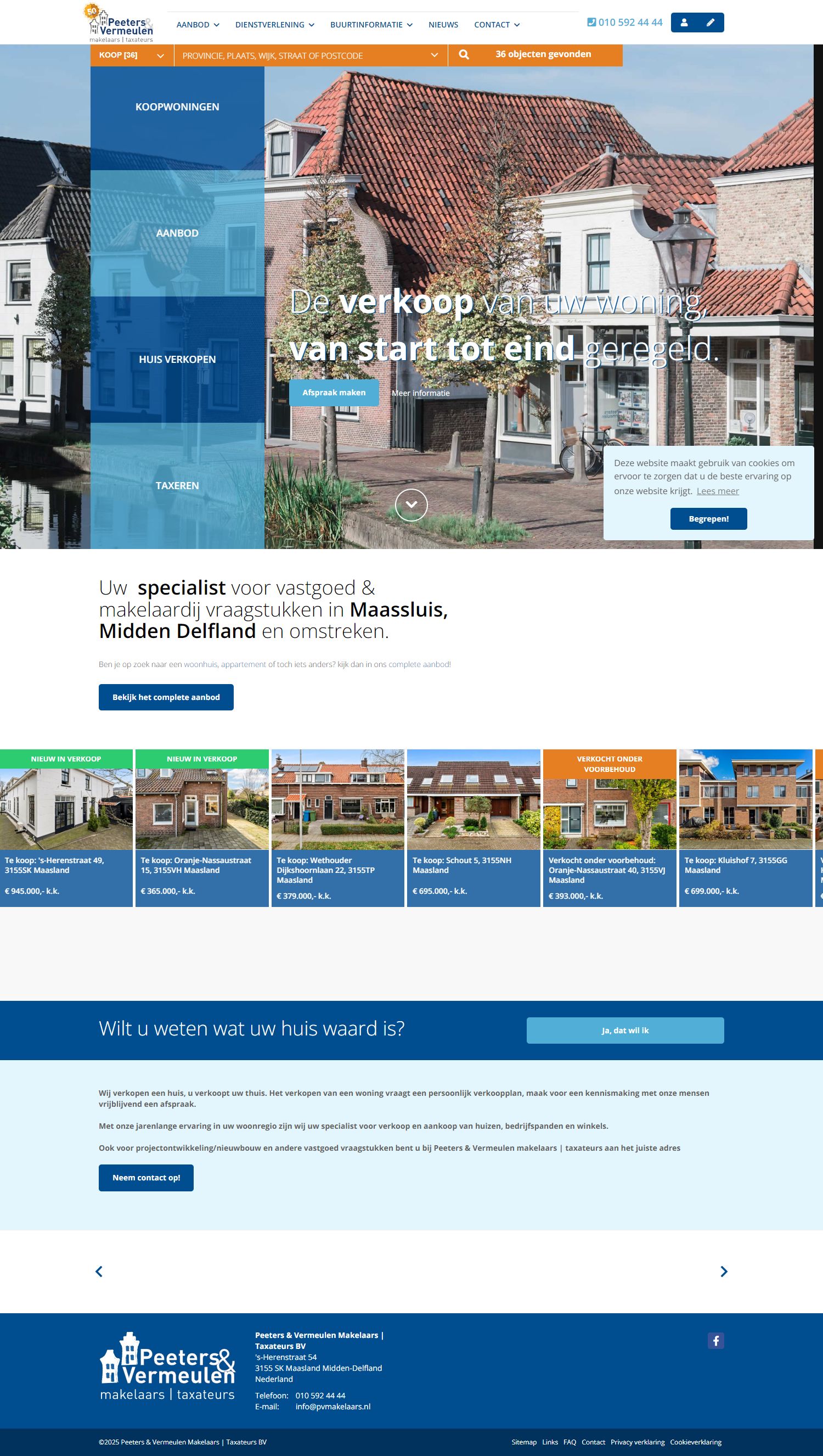 Screenshot van de website van www.pvmakelaars.nl